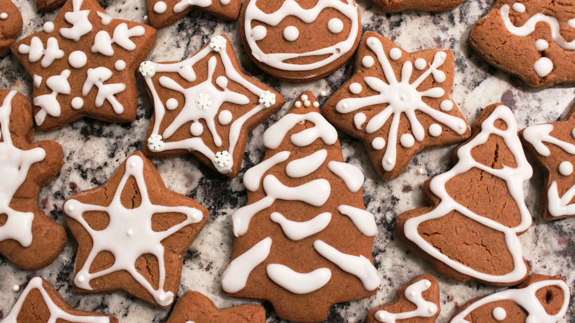 brown and white cookies with white star shaped candies