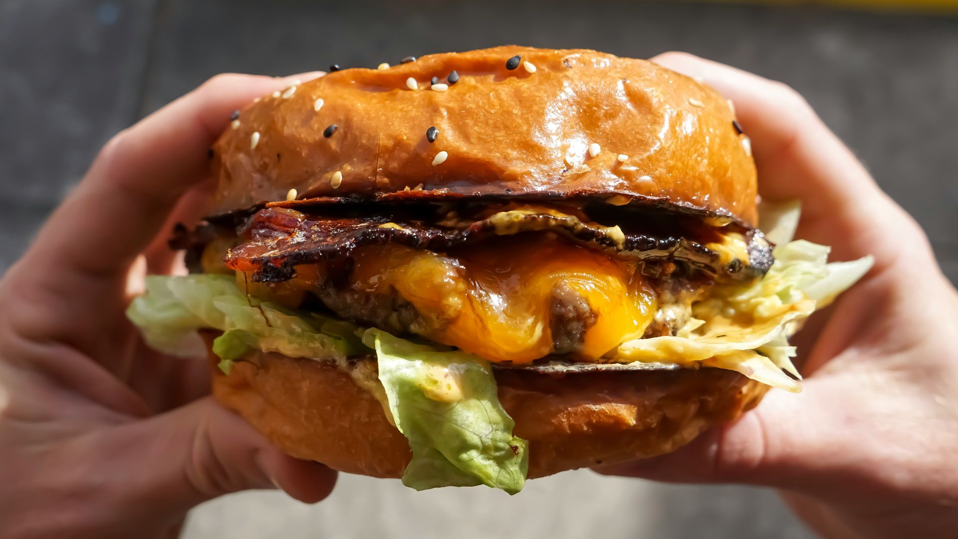 person holding cheese burger