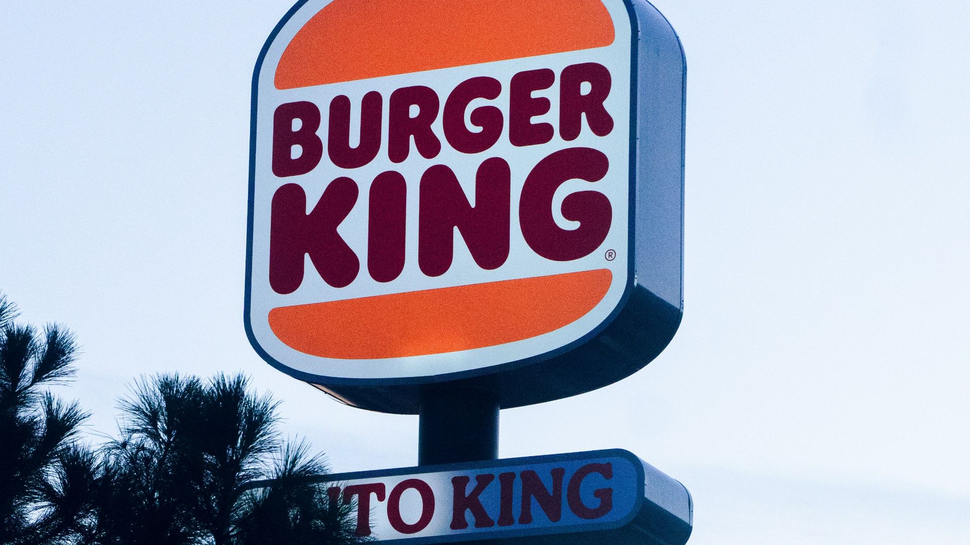 a burger king sign with a tree in the background