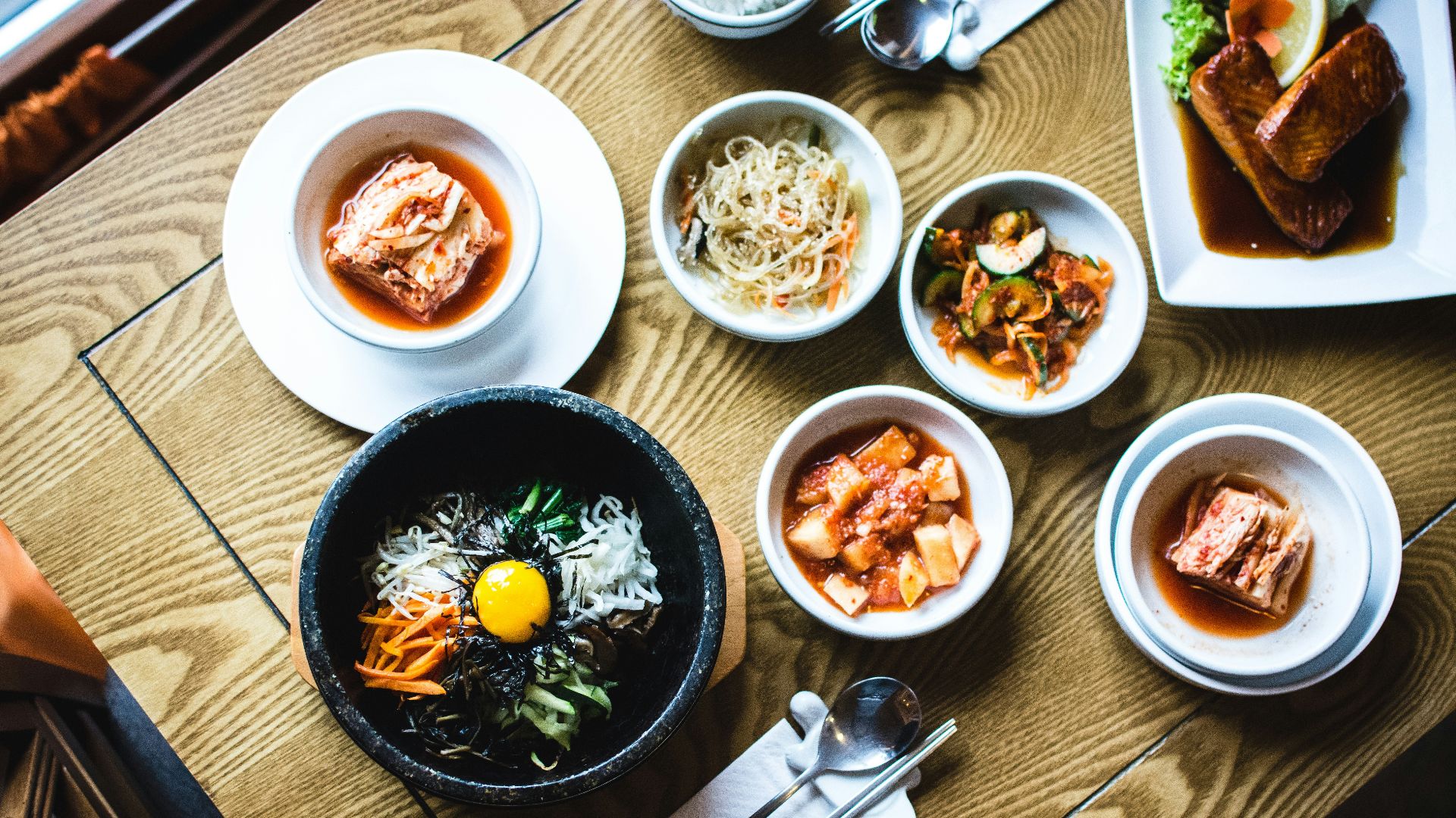 multiple dishes field bowls on table