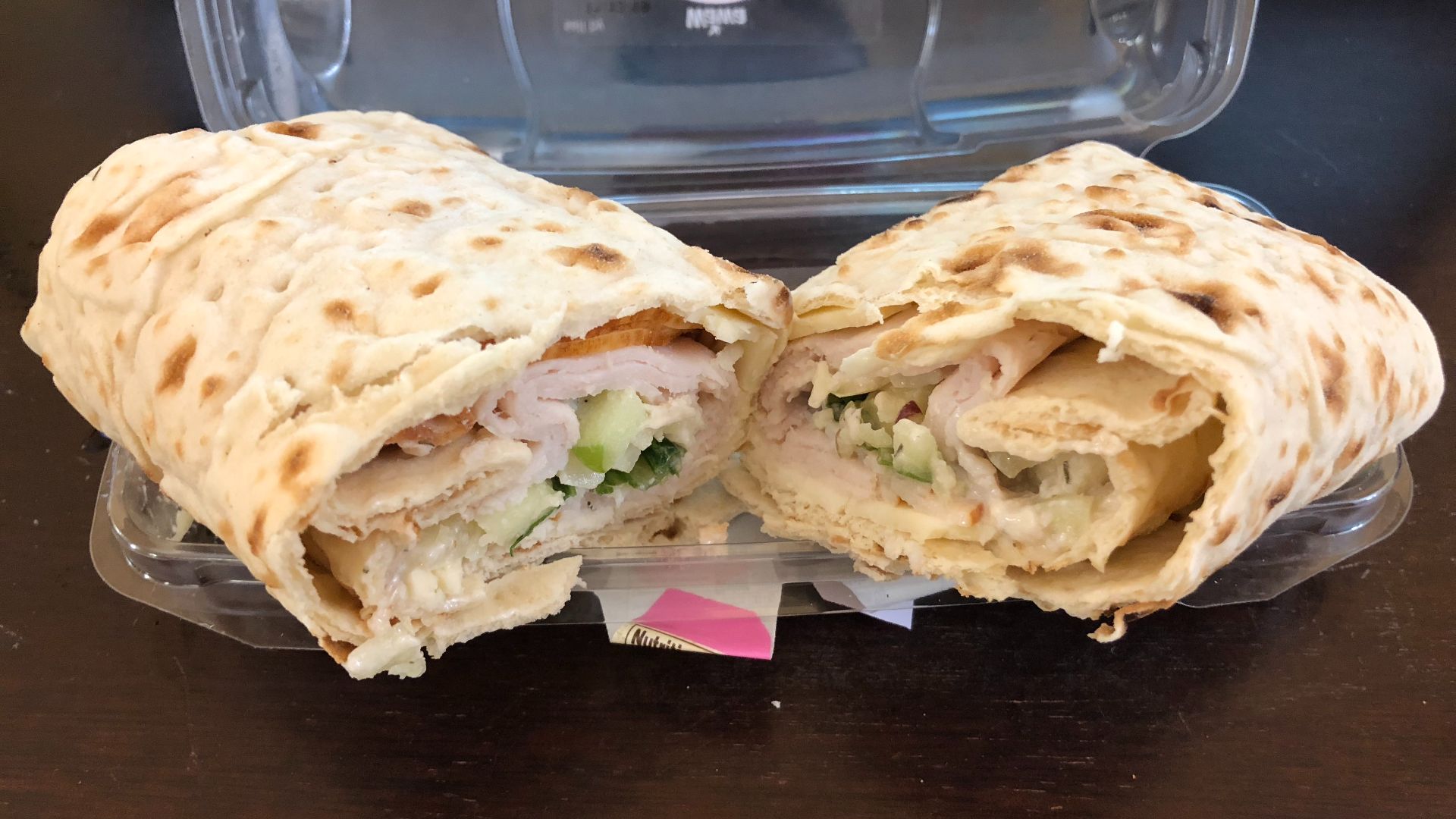 File:2019-11-12 02 46 46 A Wawa Turkey, Apple & Cranberry Wrap (Turkey breast with cranberry dill spread) divided into two pieces in the Franklin Farm section of Oak Hill, Fairfax County, Virginia.jpg