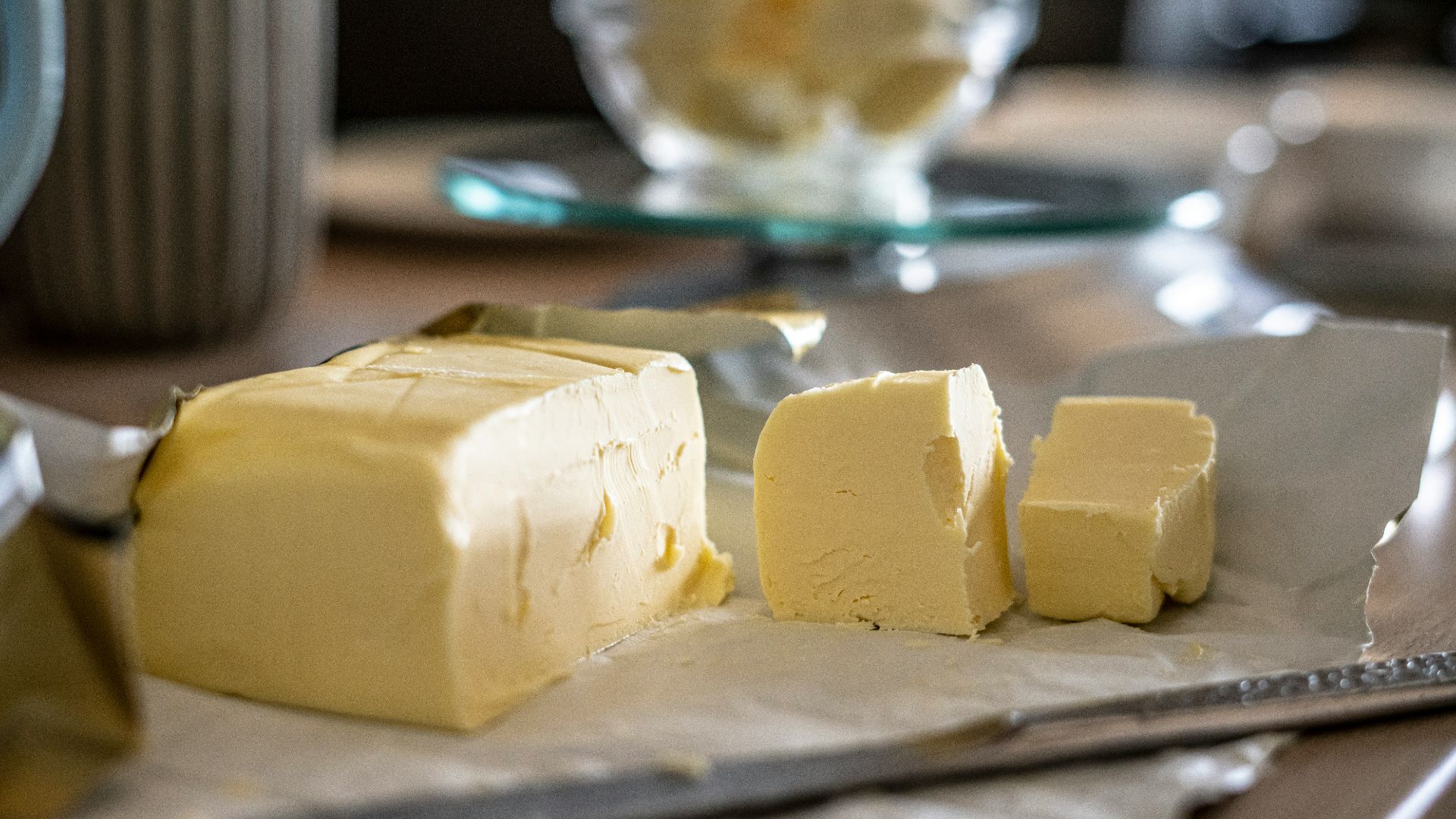 sliced cheese on clear glass plate