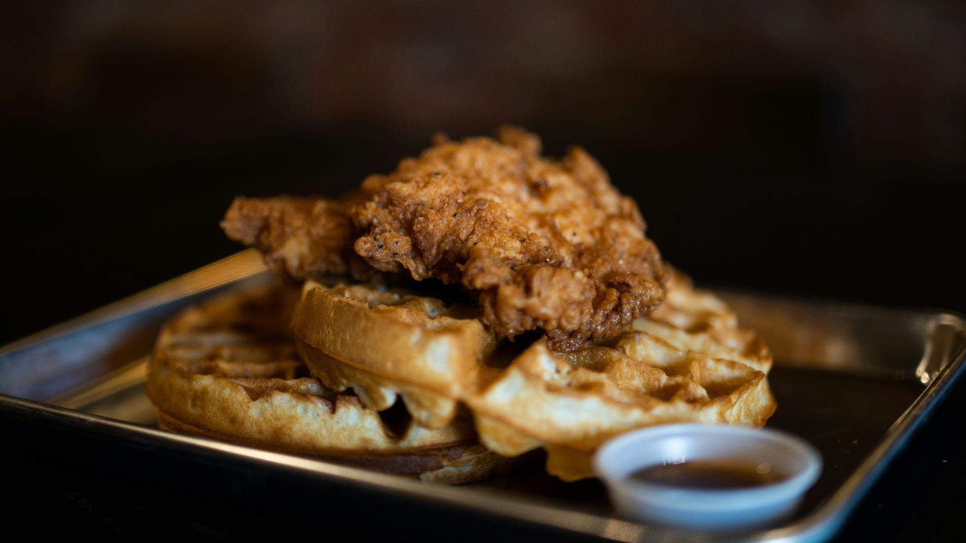 waffle with fried chicken on top