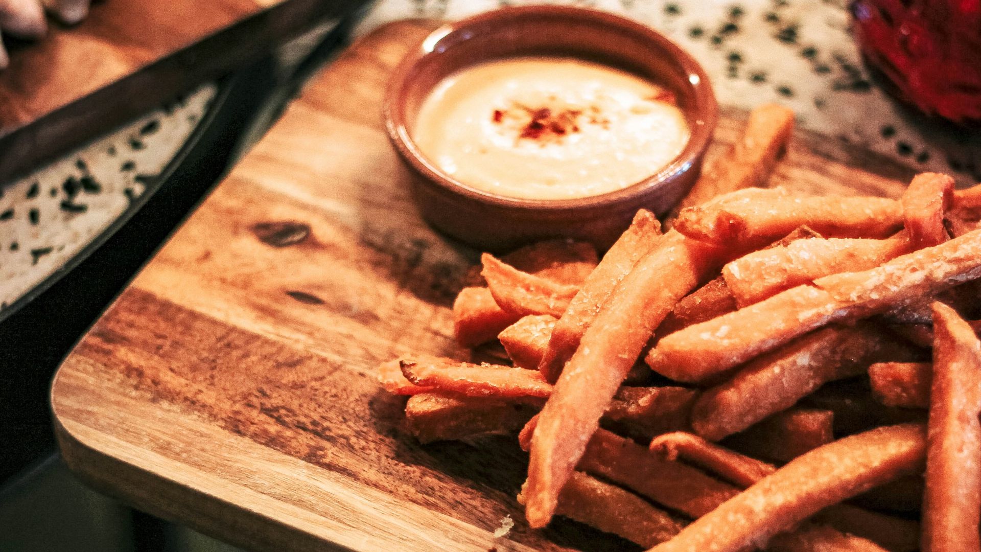 fries on brown wooden tray