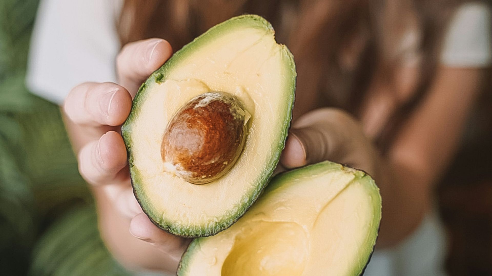 sliced avocado fruit on persons hand