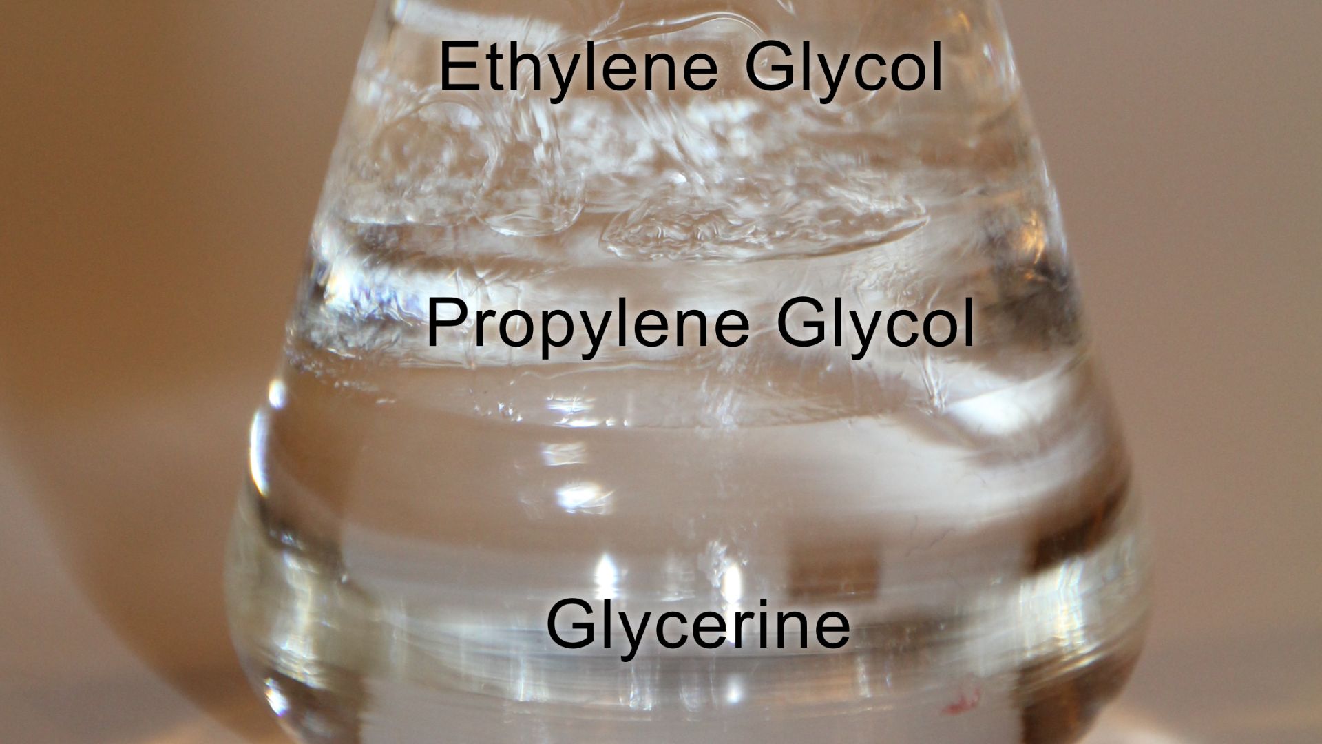 File:Layers of glycerine, propylene glycol, ethylene glycol and water.jpg