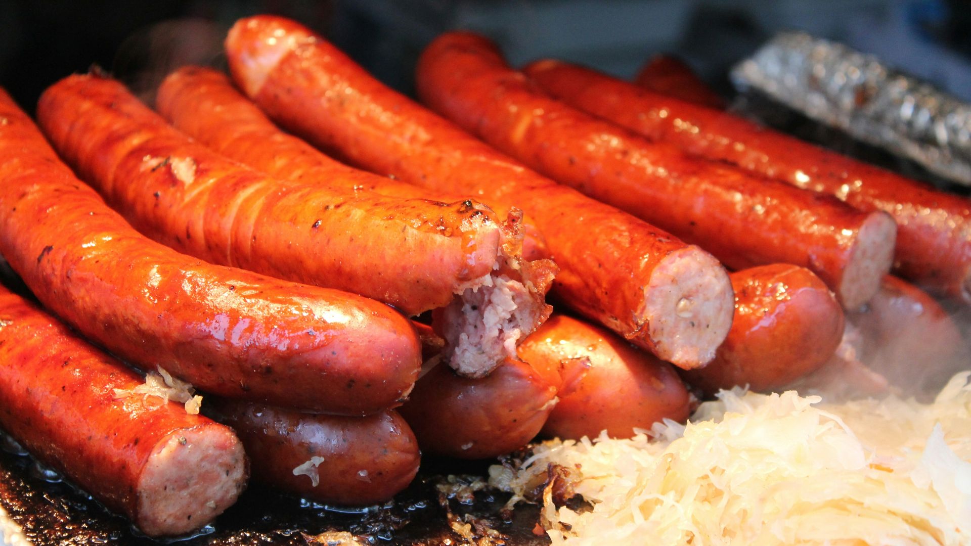 sausages on grill