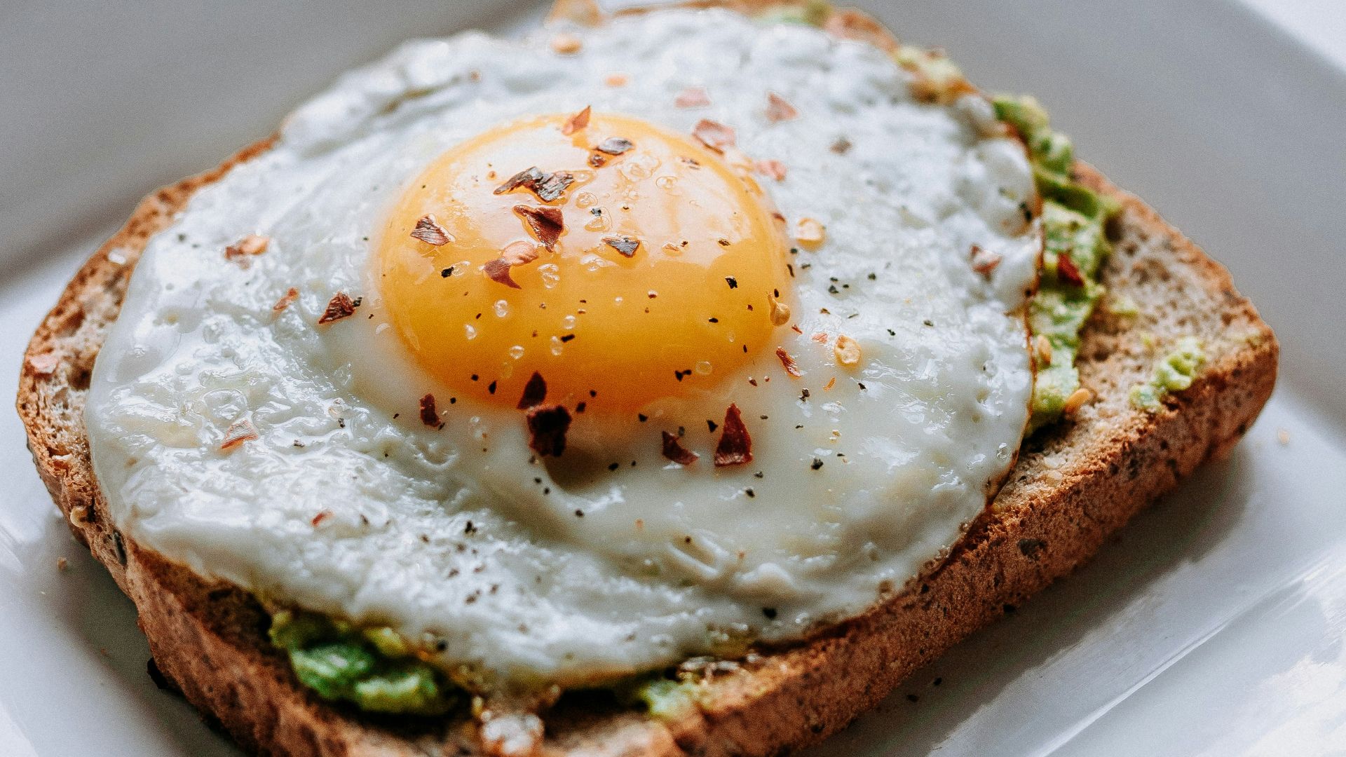bread with sunny side-up egg served on white ceramic plate