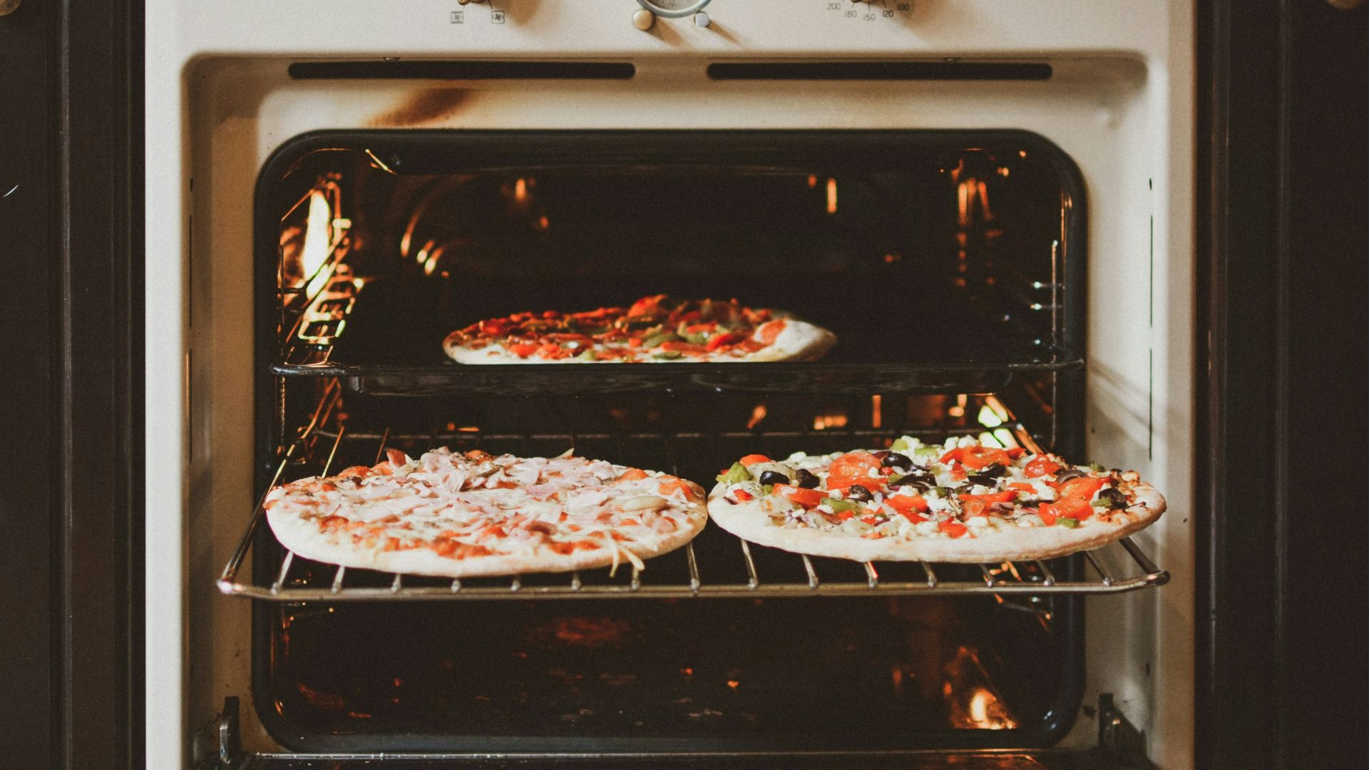 baked pizza in oven