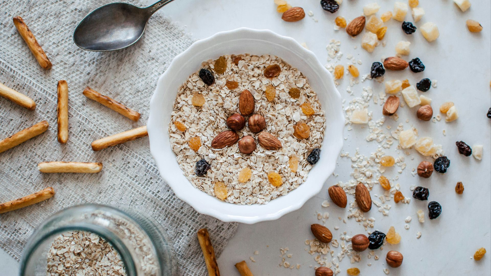 nuts and bowl of cereals