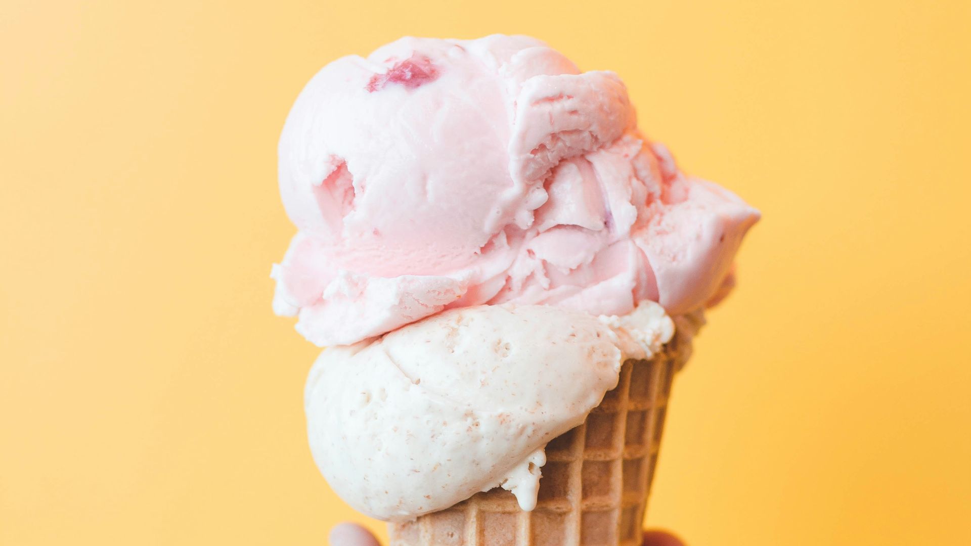 strawberry ice cream on cone