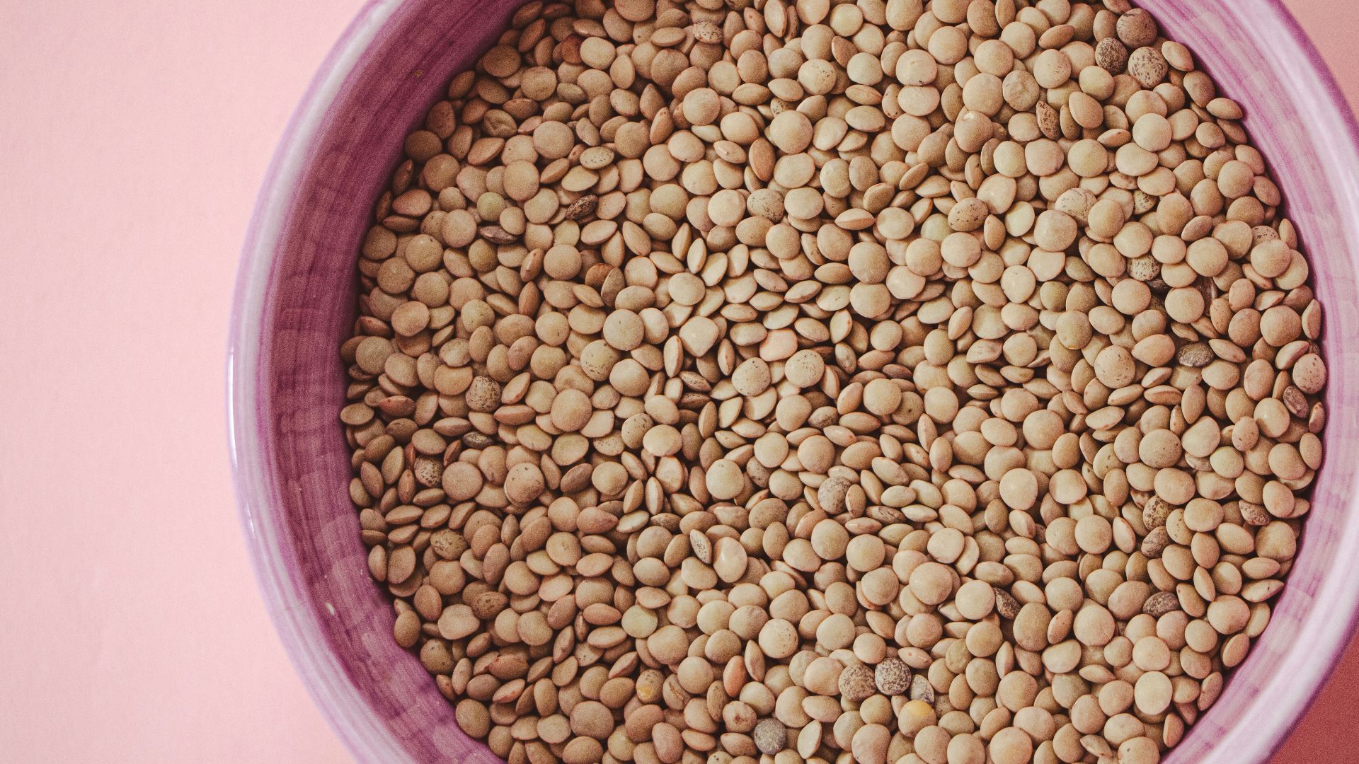 a purple bowl filled with lots of food