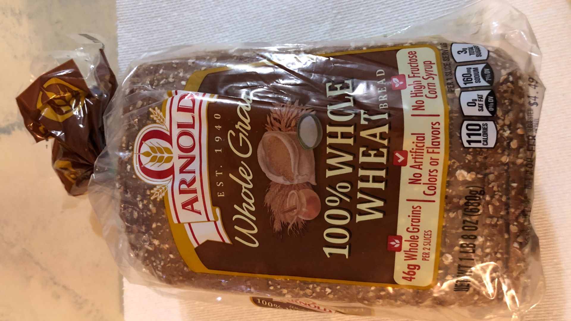 File:2019-02-06 21 03 30 A loaf of Arnold Whole Grain 100% Wheat Bread still in its packaging in Dunn Loring, Fairfax County, Virginia.jpg
