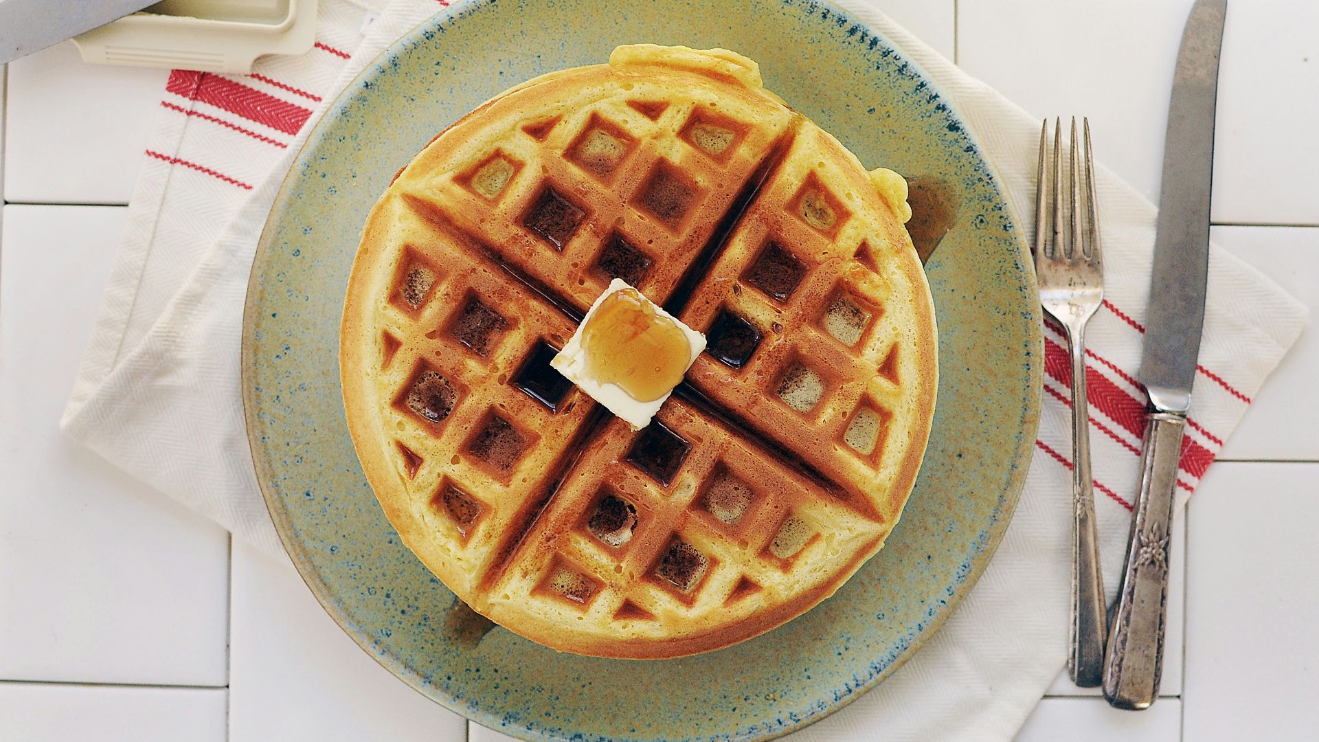 waffle on gray ceramic plate
