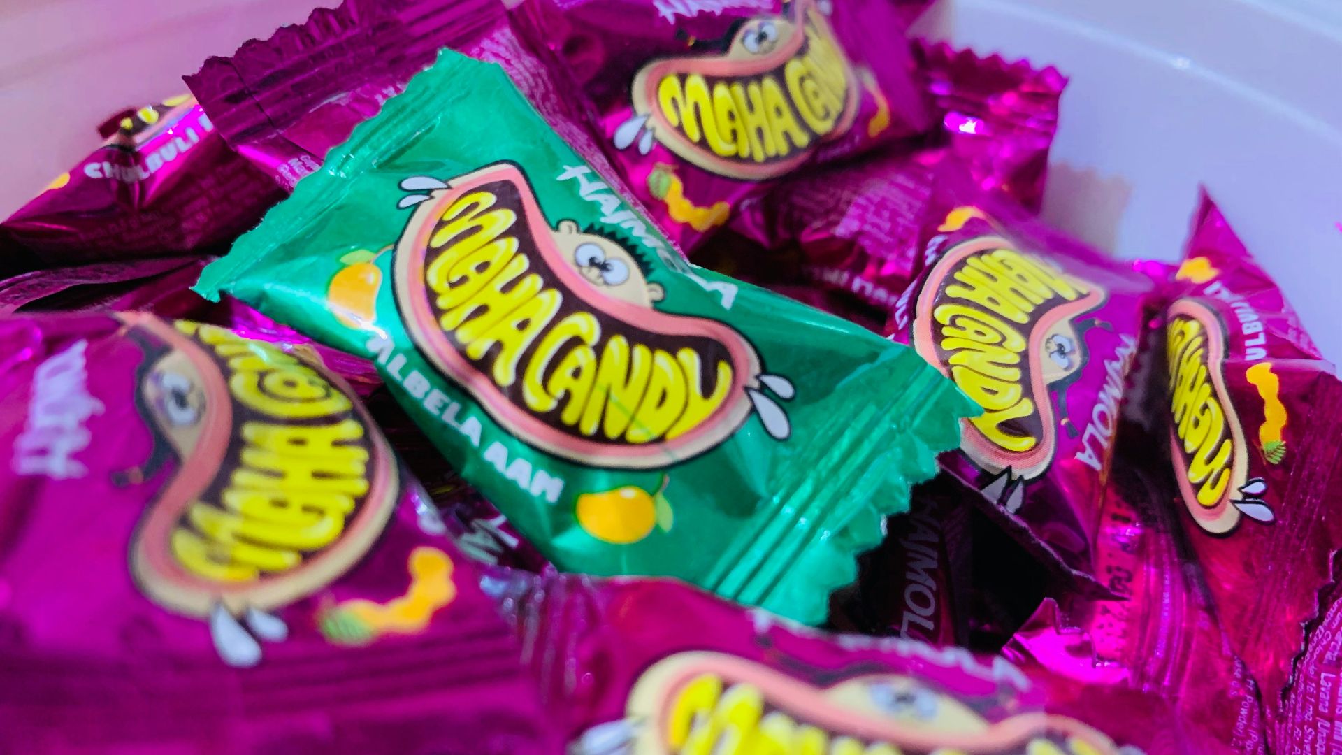 green and pink plastic pack