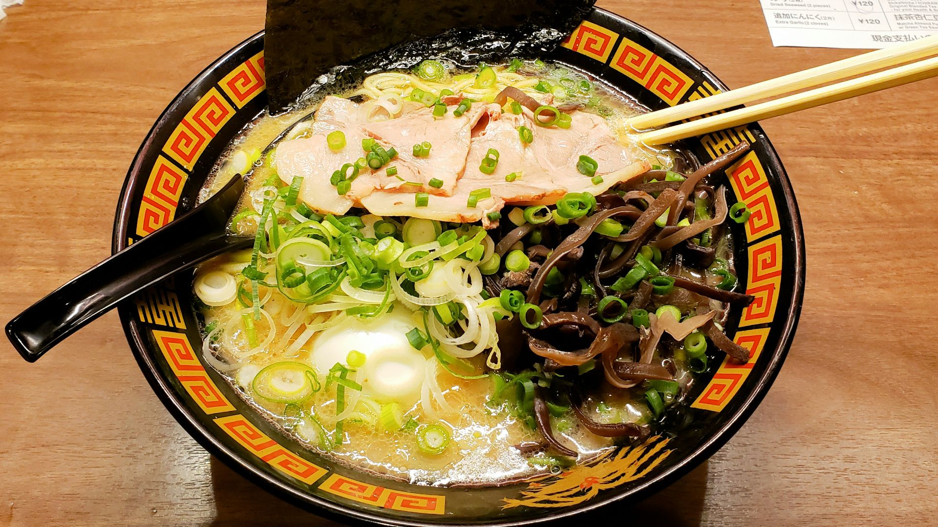 ramen dish on brown ceramic bowl