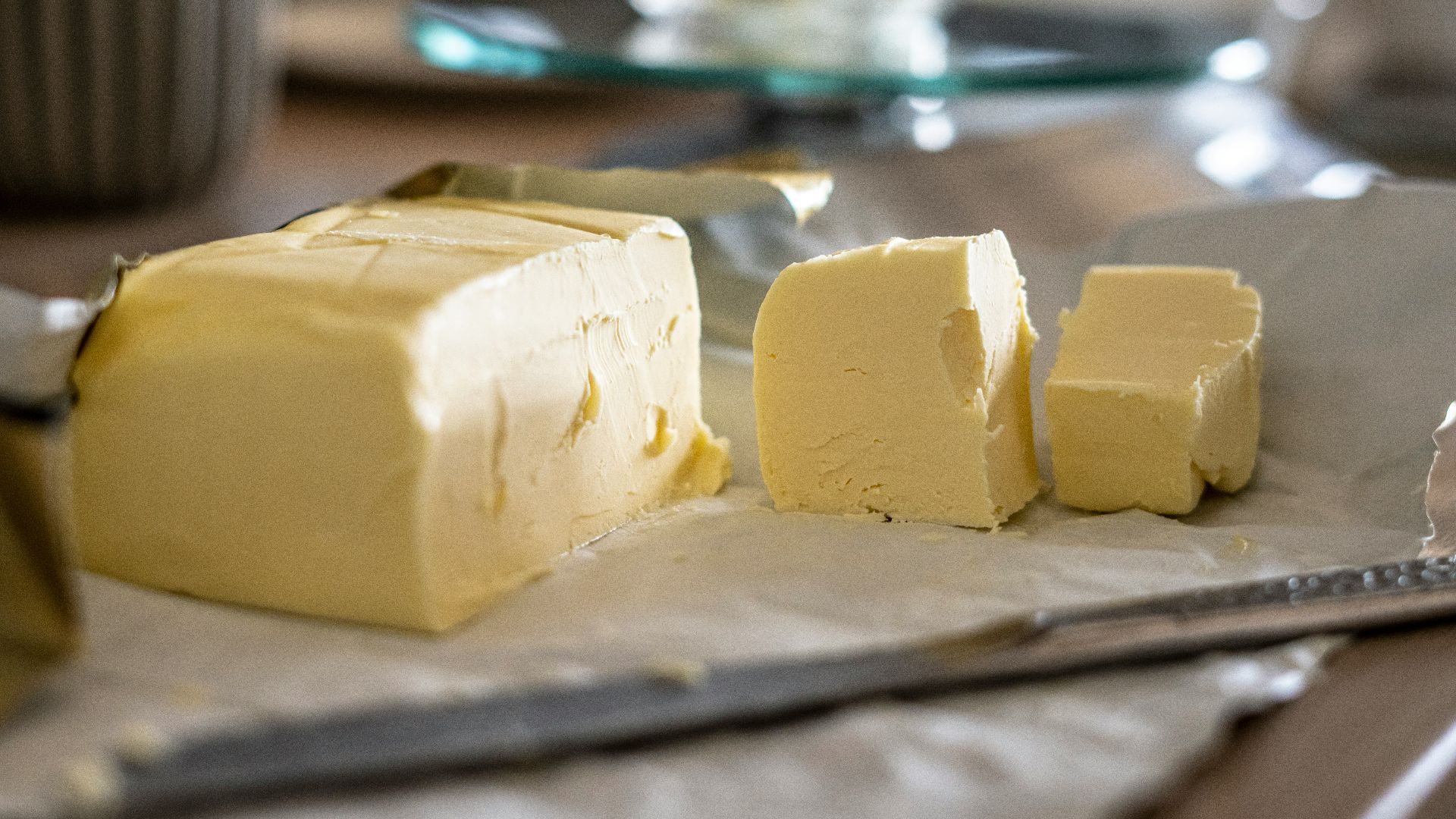 sliced cheese on clear glass plate