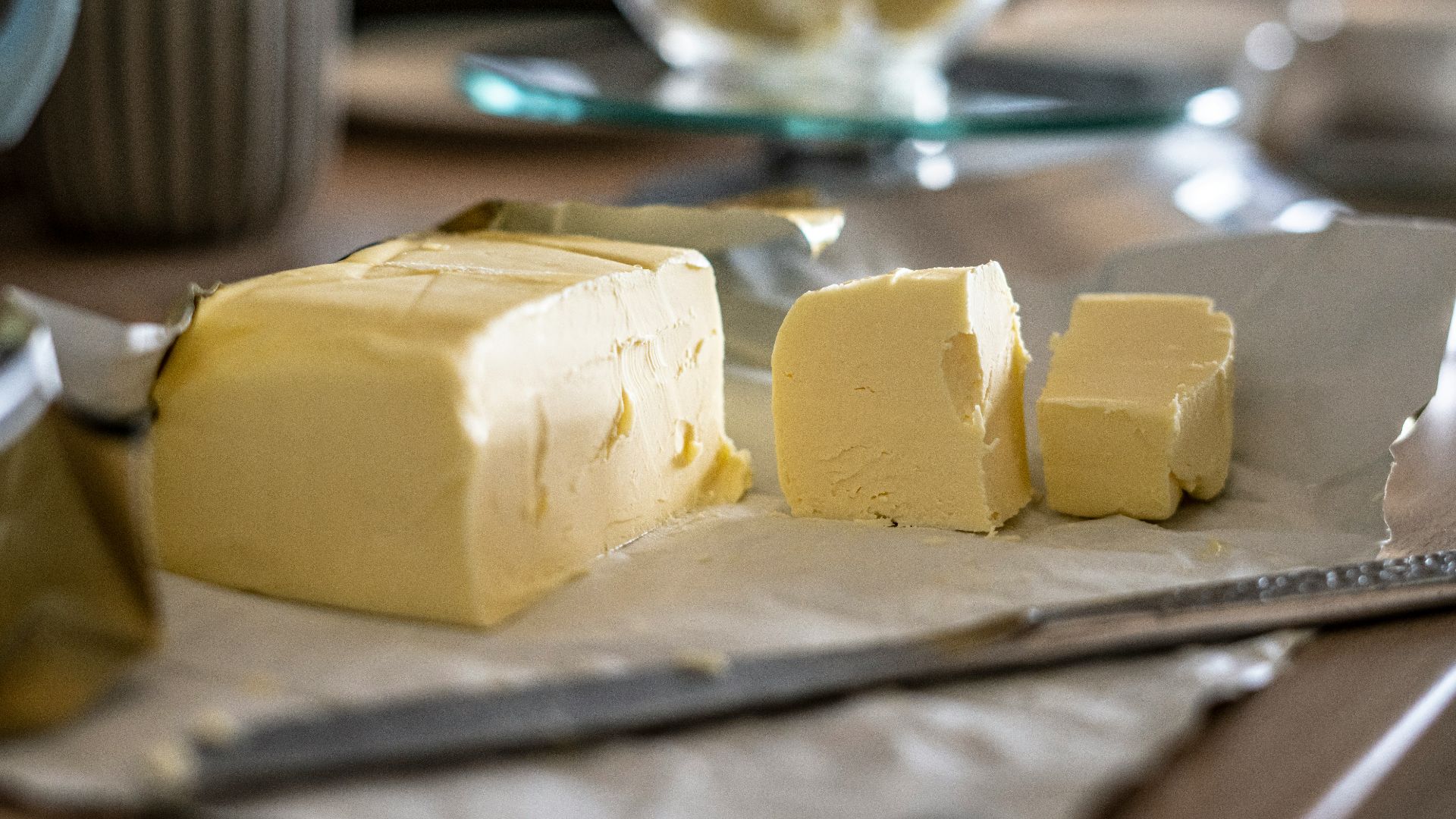 sliced cheese on clear glass plate