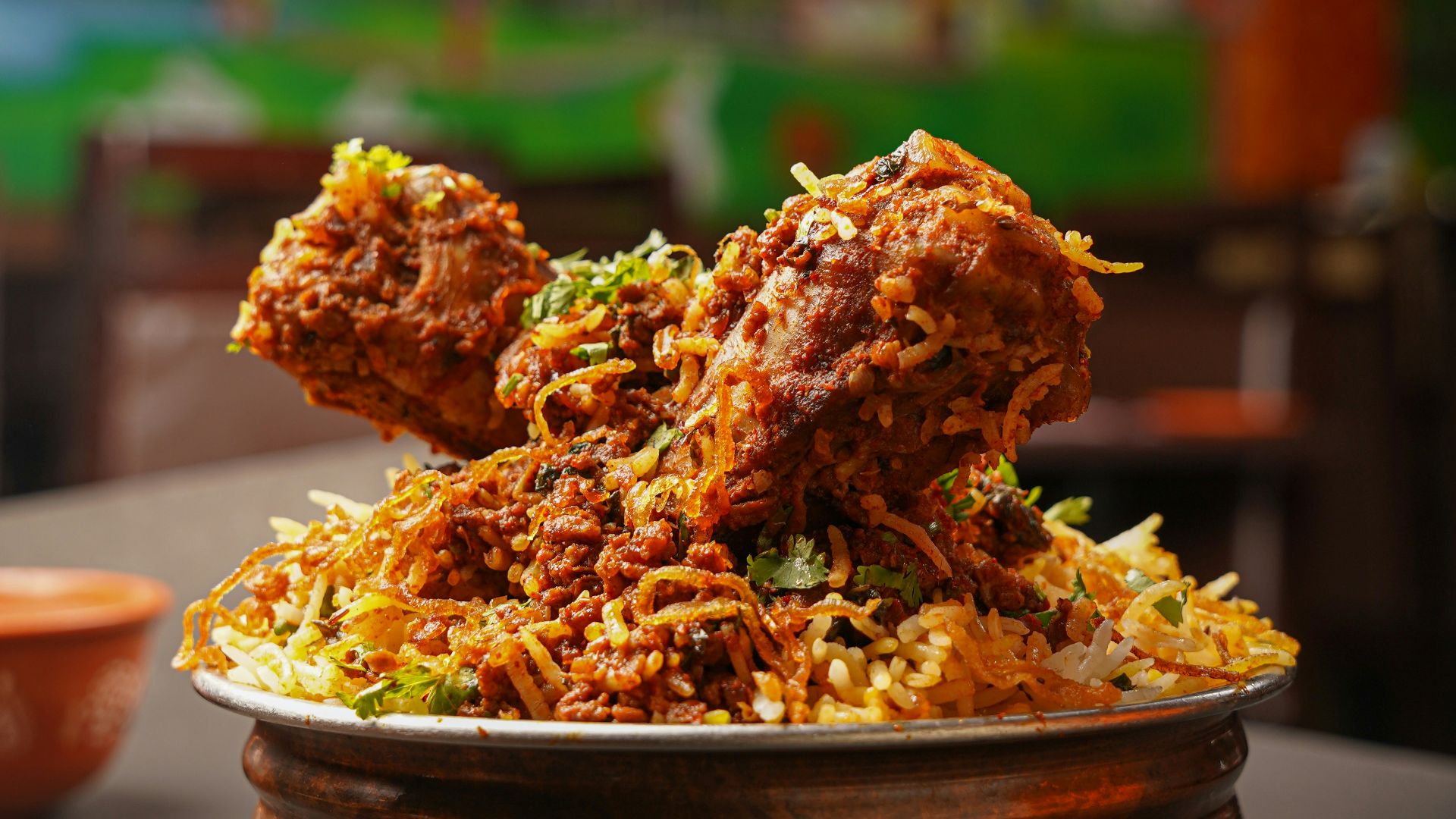 a plate of food on a table in a restaurant