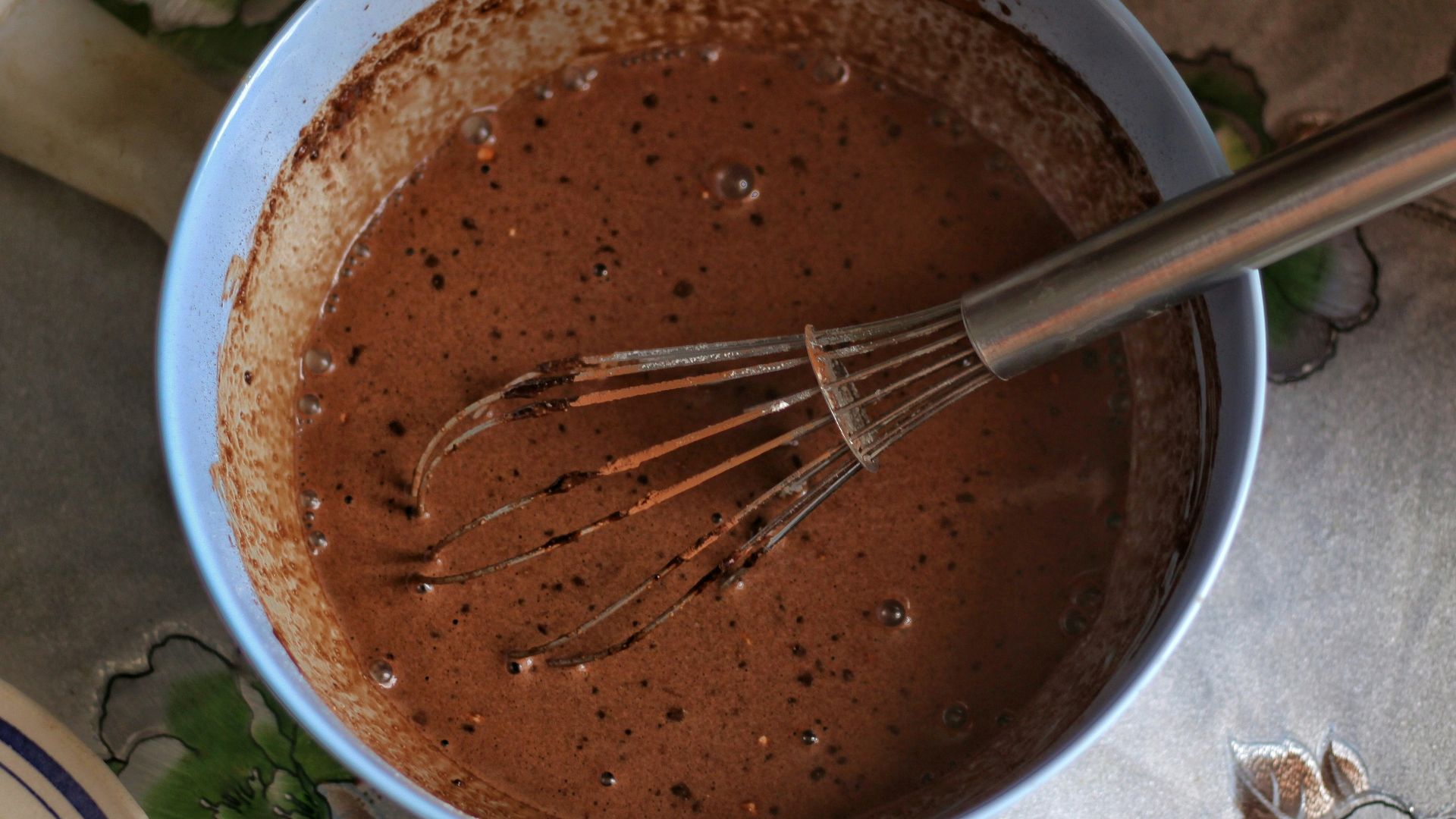 chocolate on blue bowl