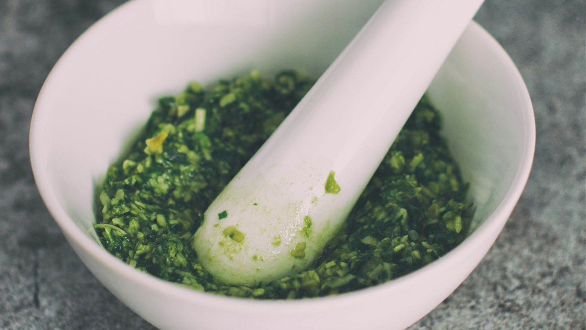 vegetable grind in mortar and pestle