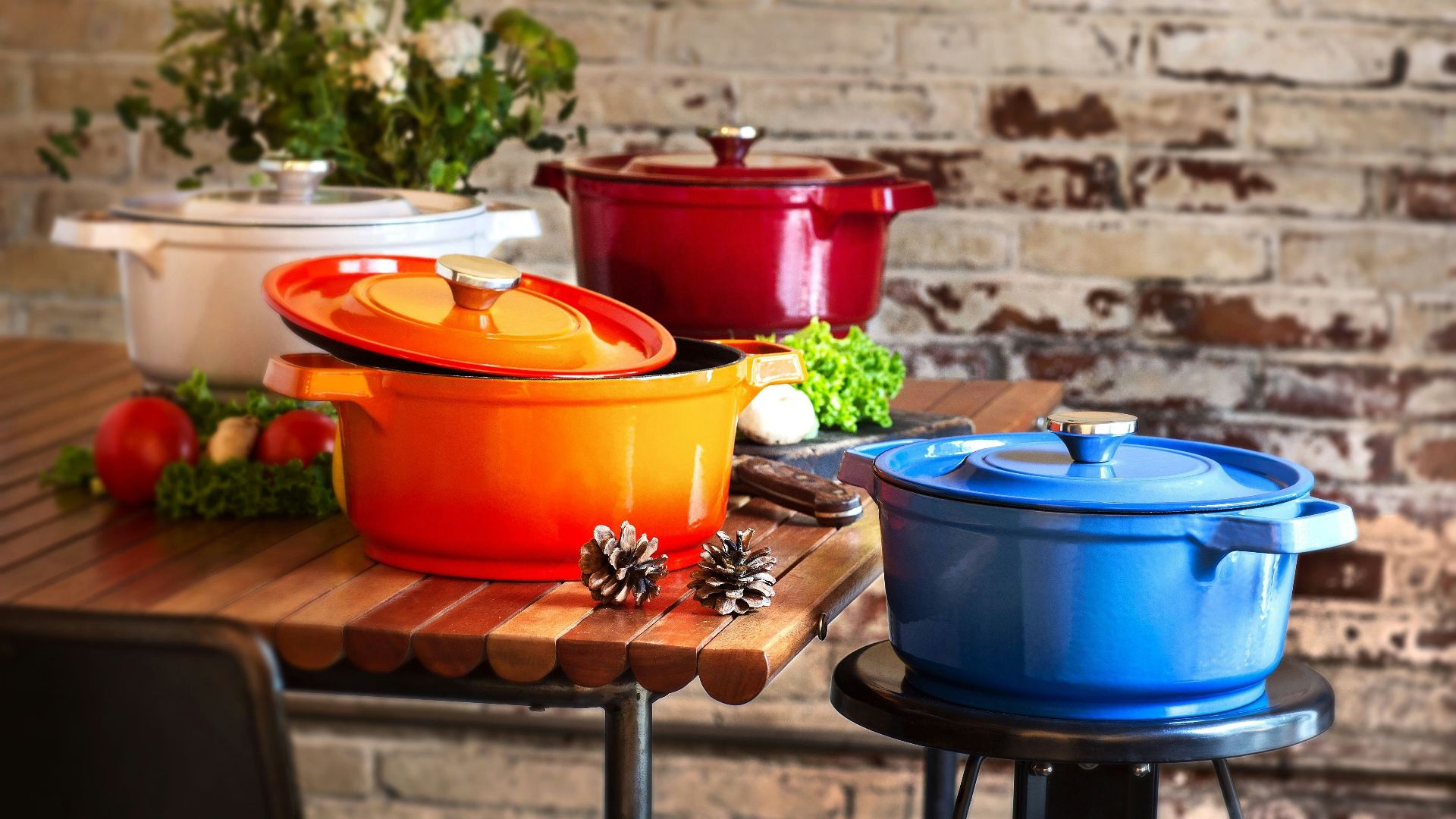 red and blue plastic containers on brown wooden table