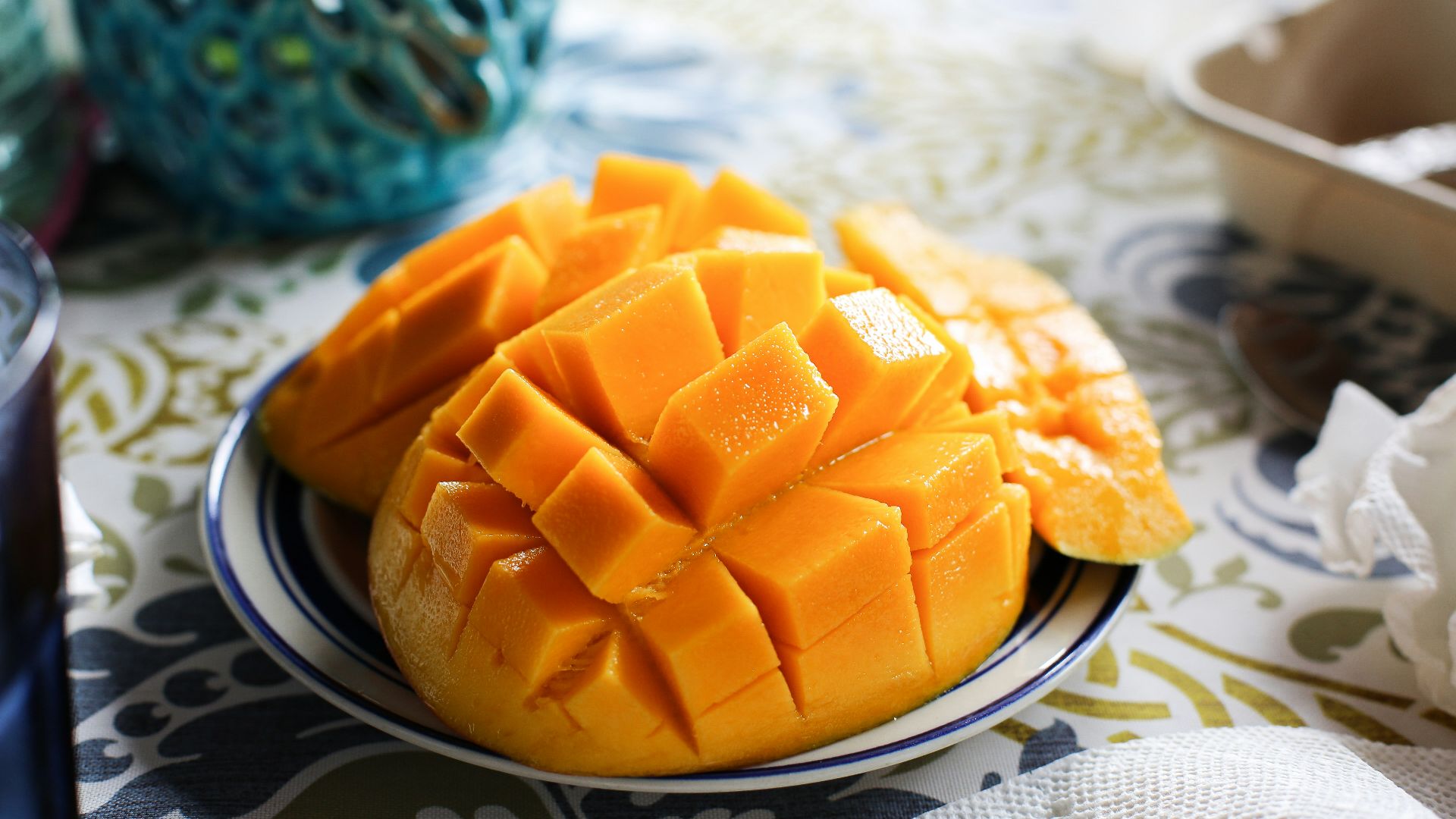 a close up of a plate of fruit on a table