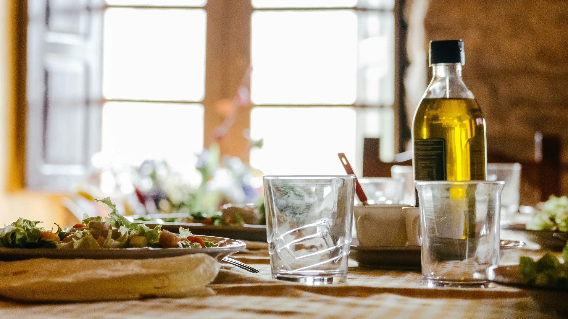 two empty clear rocks glasses