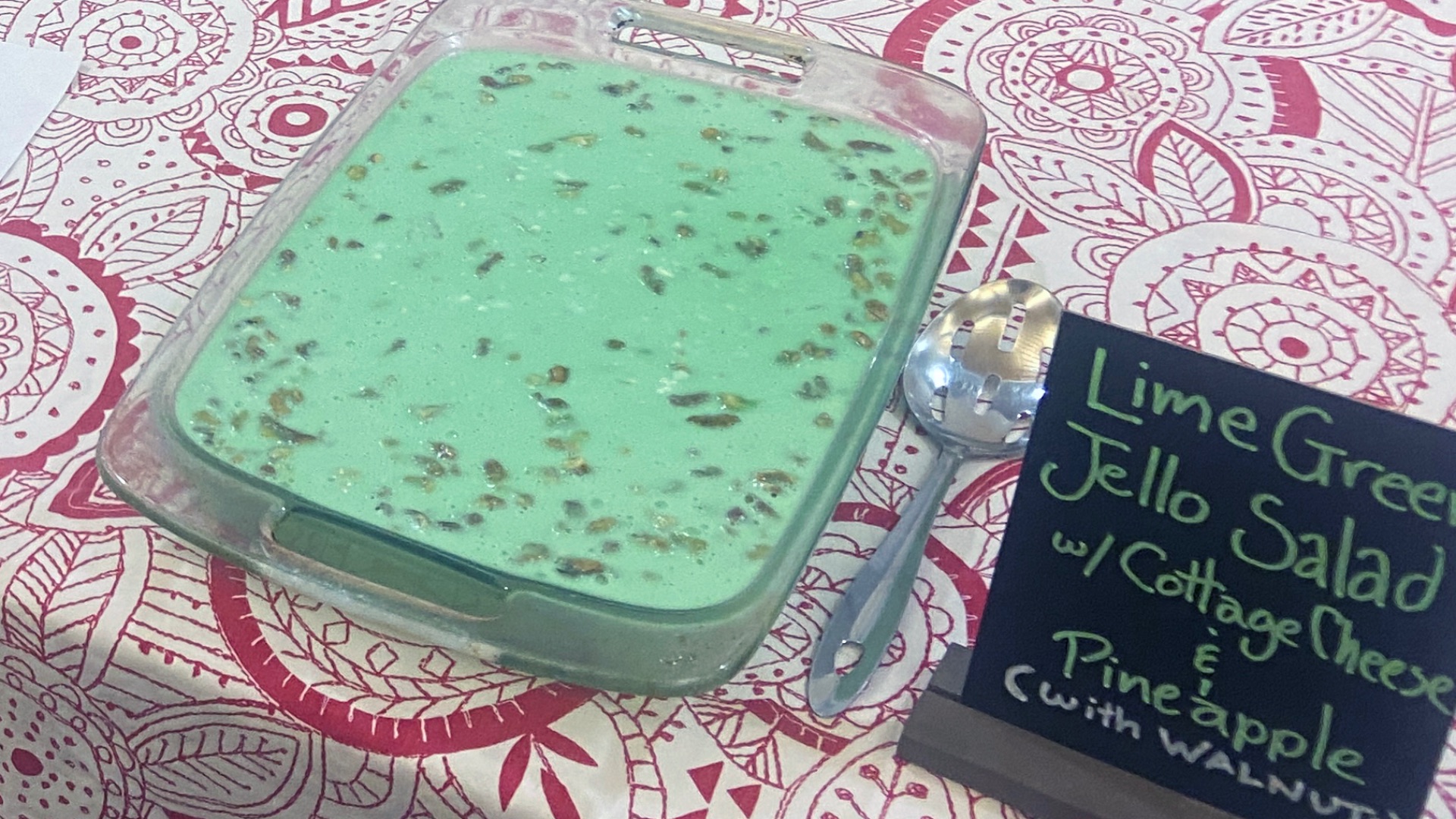 File:Table spread with Tater Tot Hotdish and Lime Green Jello Salad, 2025 Wikipedia Day-01.jpg