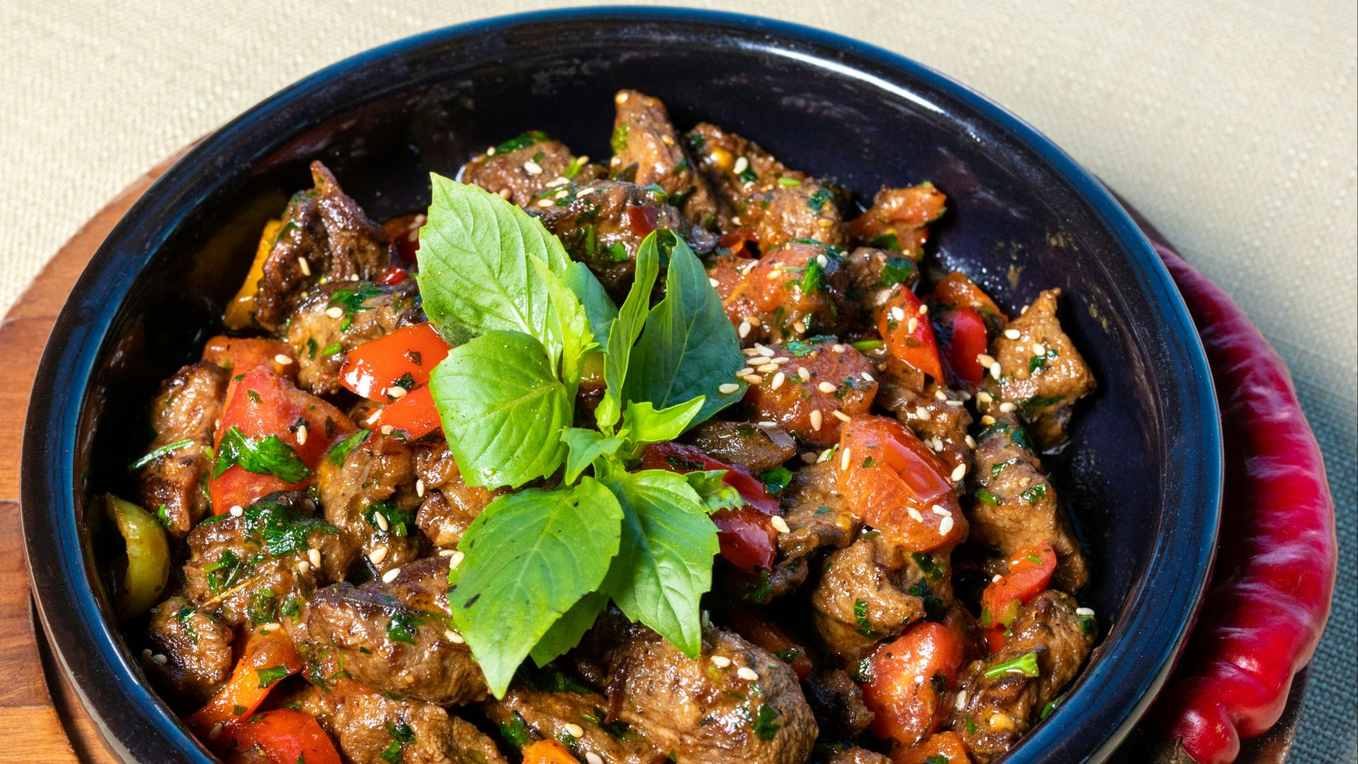 vegetable dish on blue ceramic bowl