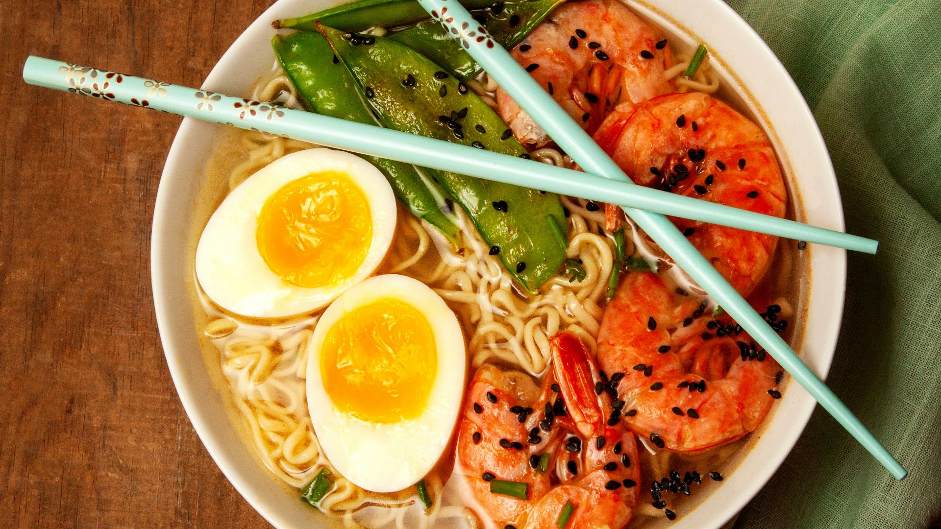 round white bowl with ramen and egg