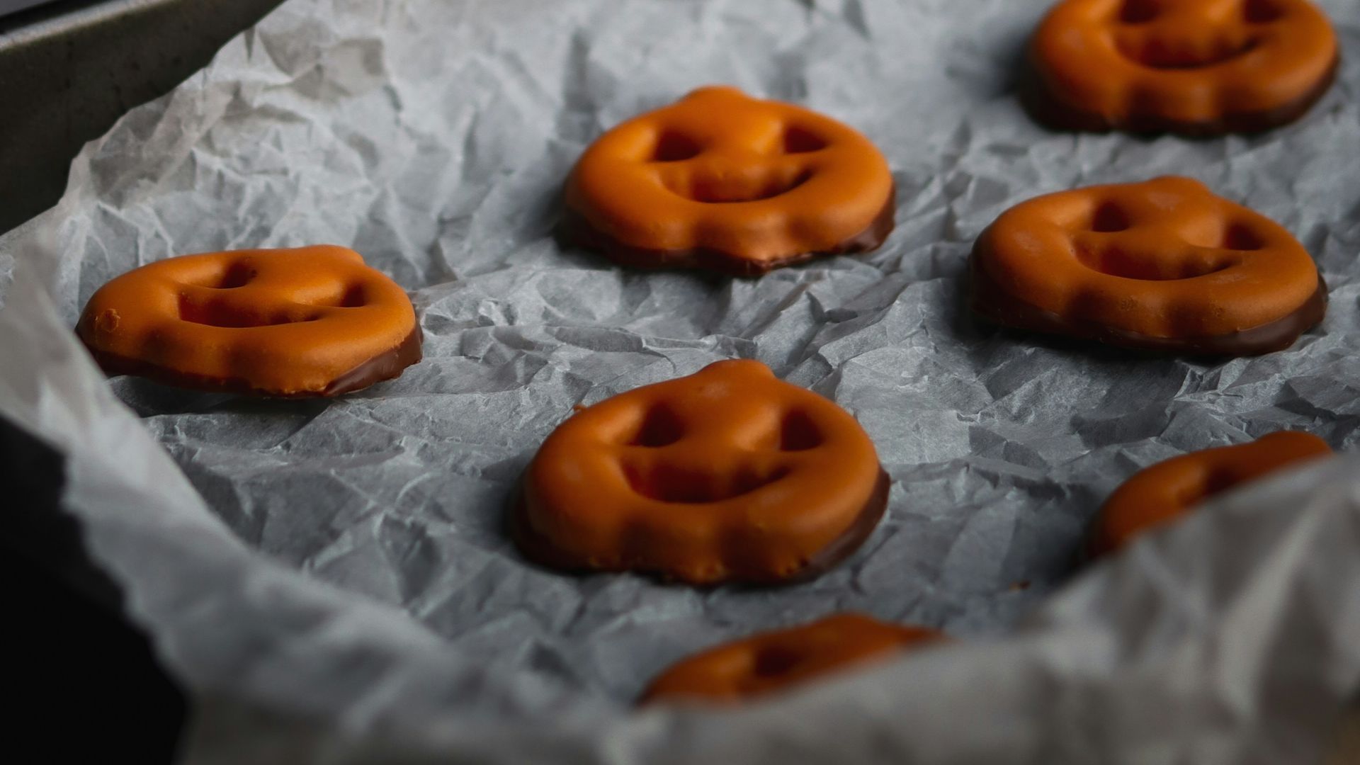 A pan filled with cookies sitting on top of a table