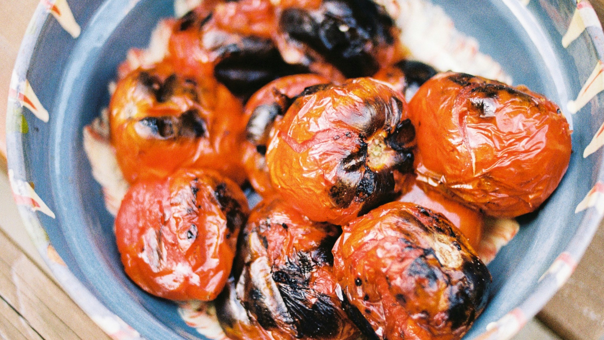 brown bread on blue ceramic bowl