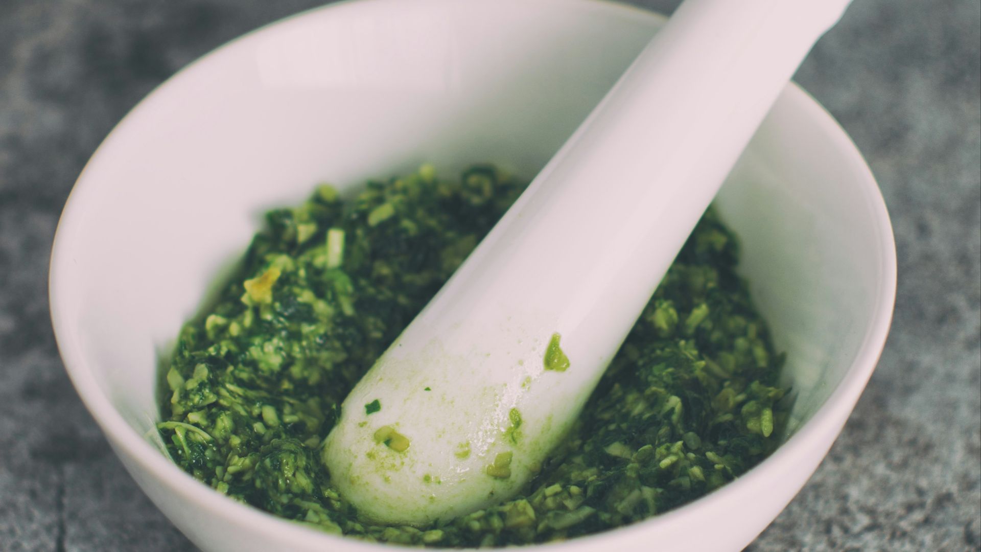 vegetable grind in mortar and pestle