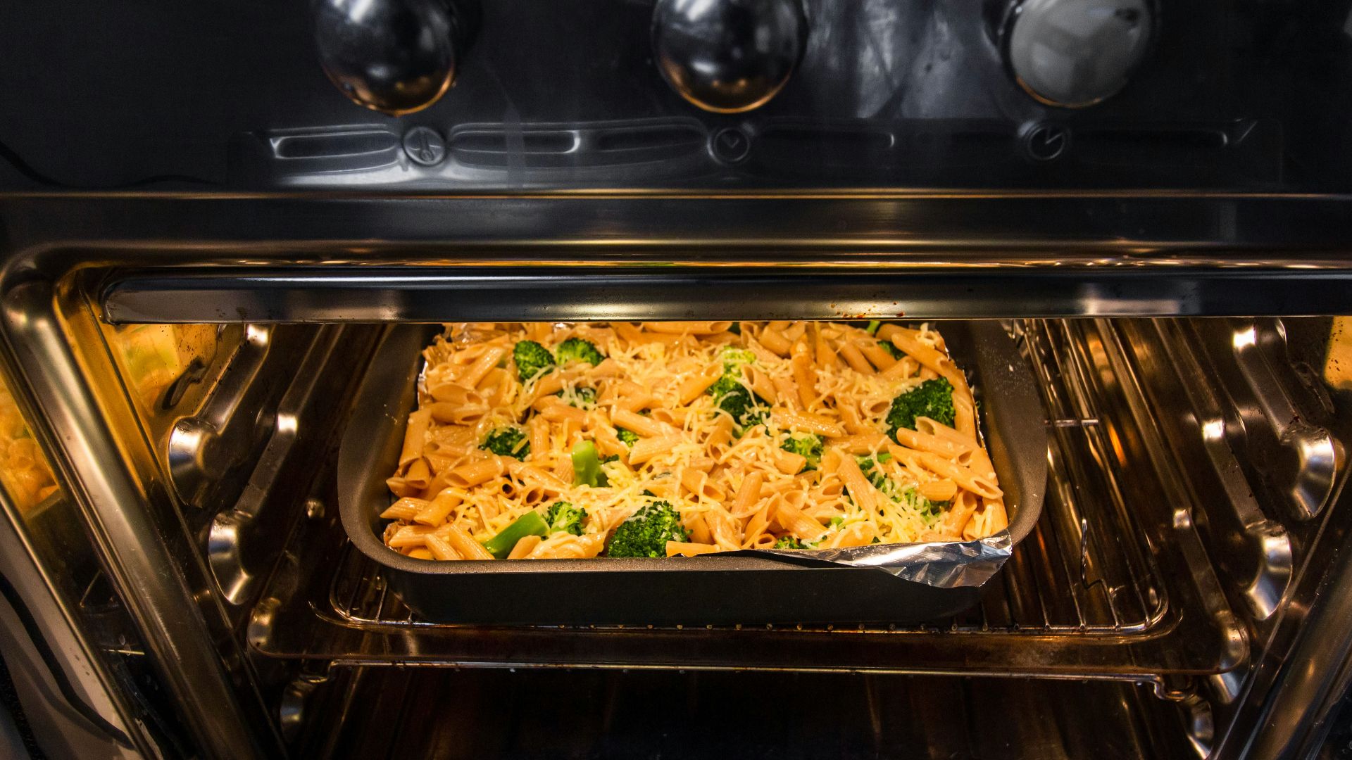 pasta dish on stainless steel tray