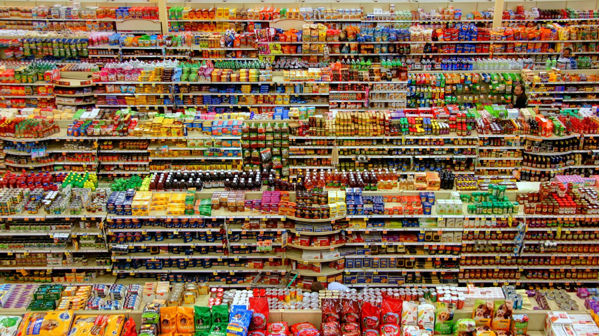 high-angle photography of grocery display gondola