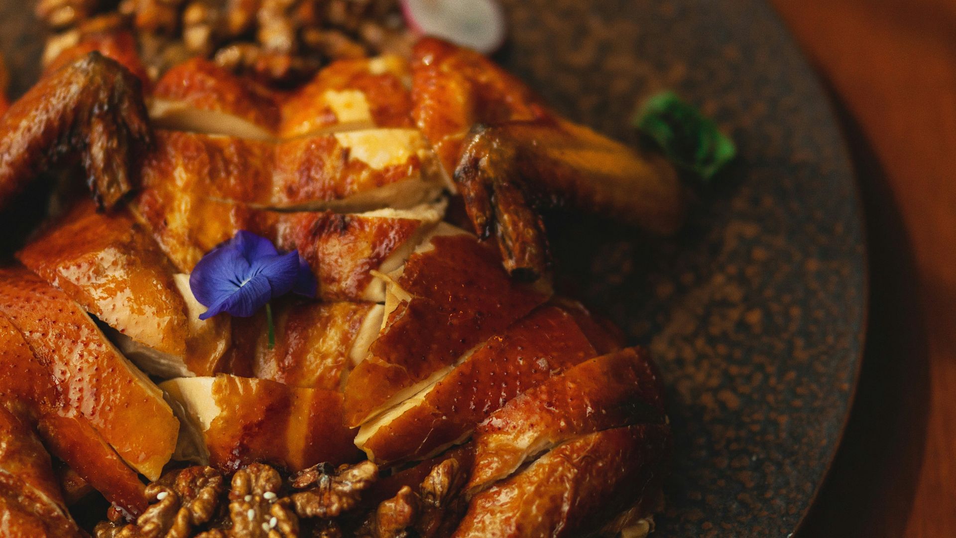 cooked meat on black plate
