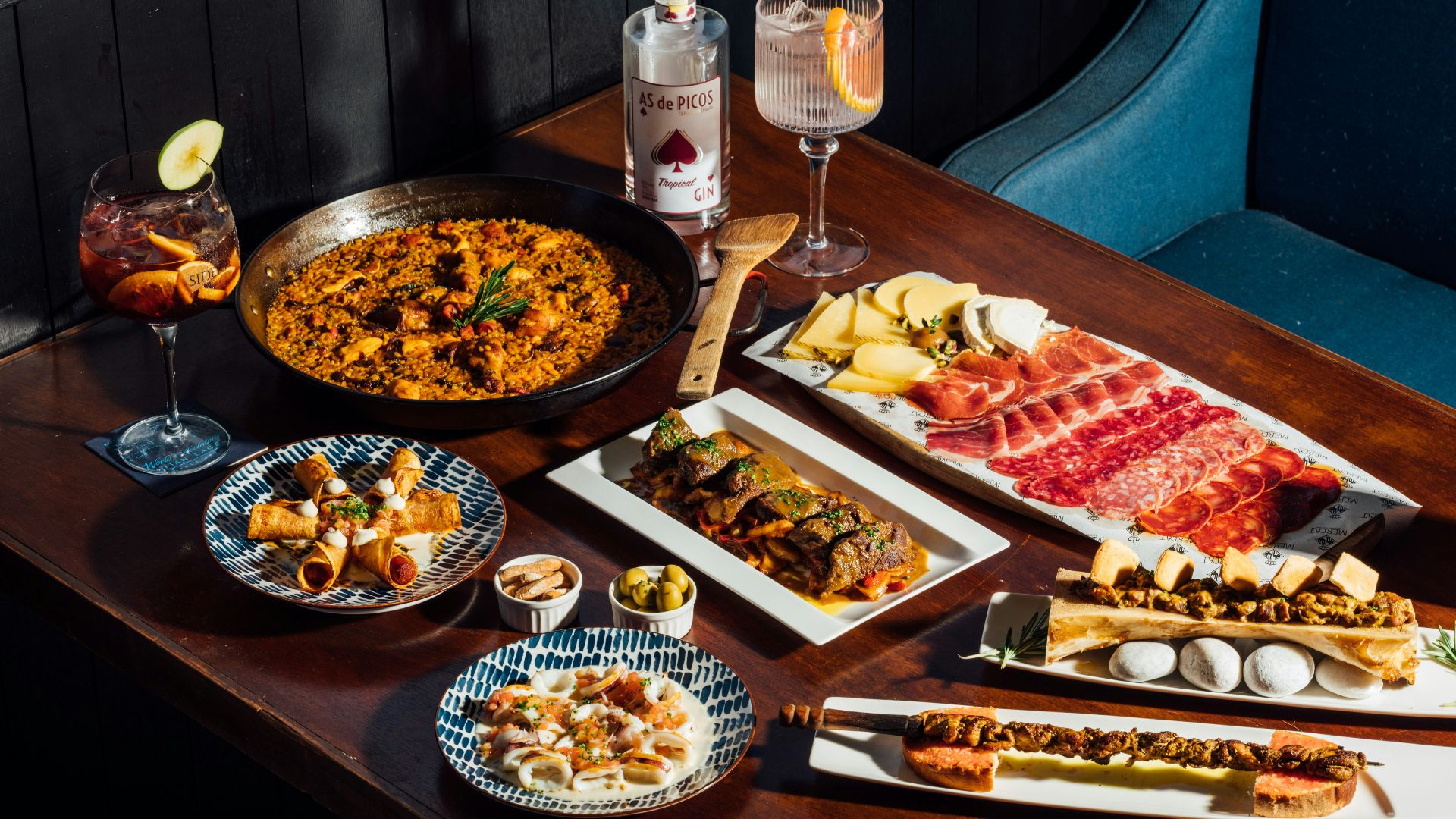 a table with food and drinks on it