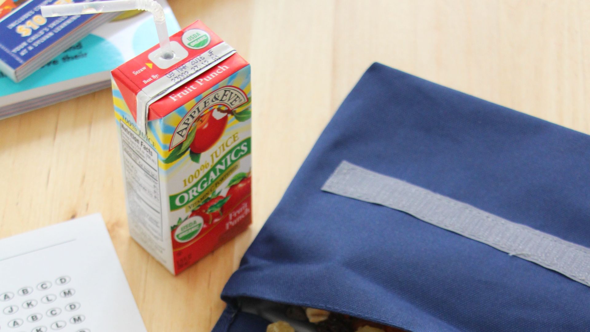 File:Nut fruit mix in pouch with test booklet and juice box on table (20681977544).jpg