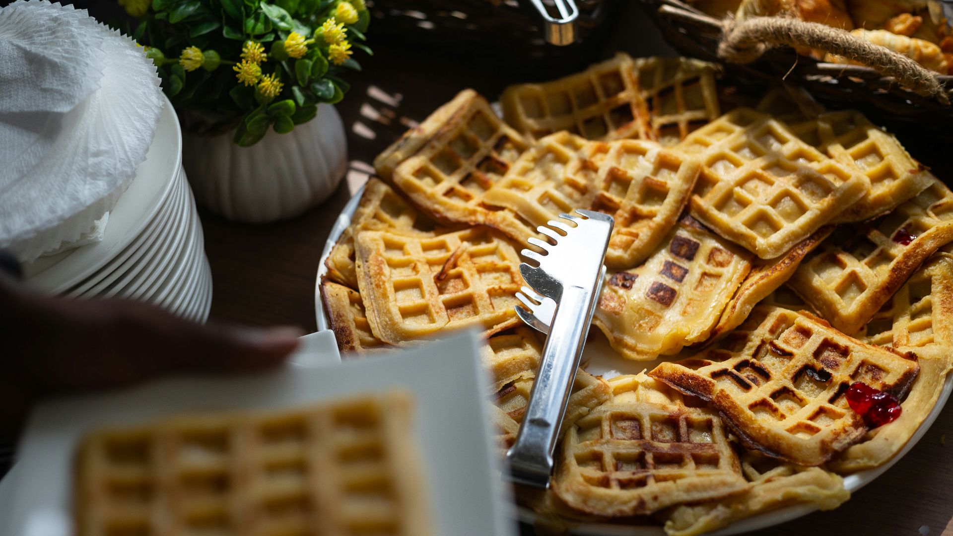 waffle on white ceramic plate