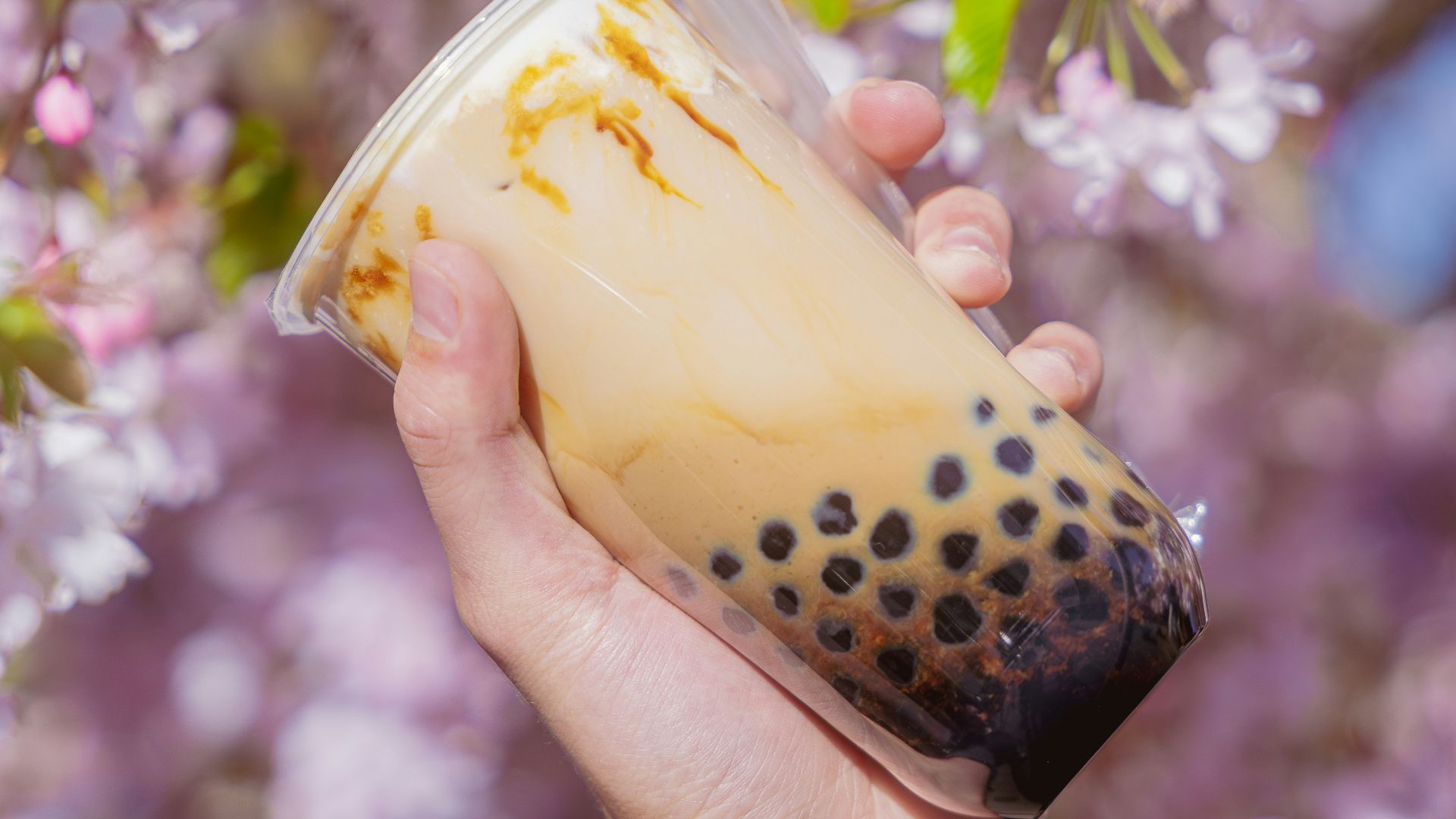 Hand holding a refreshing bubble tea.