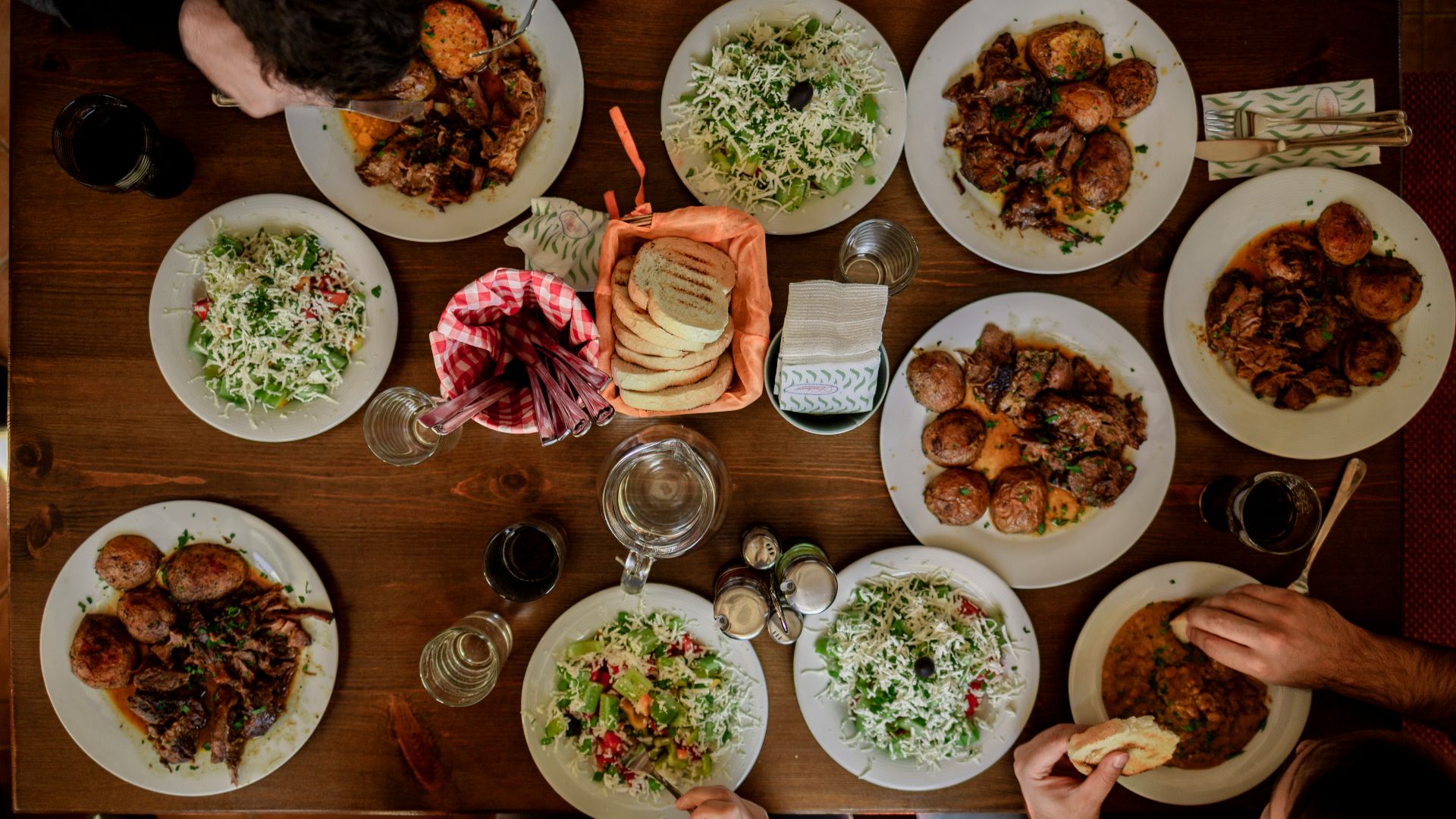 white plates with assorted foods