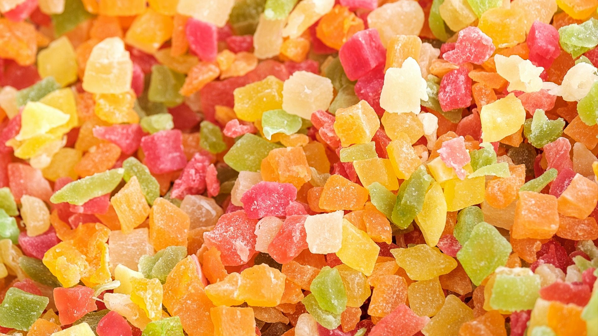 yellow pink and green candies