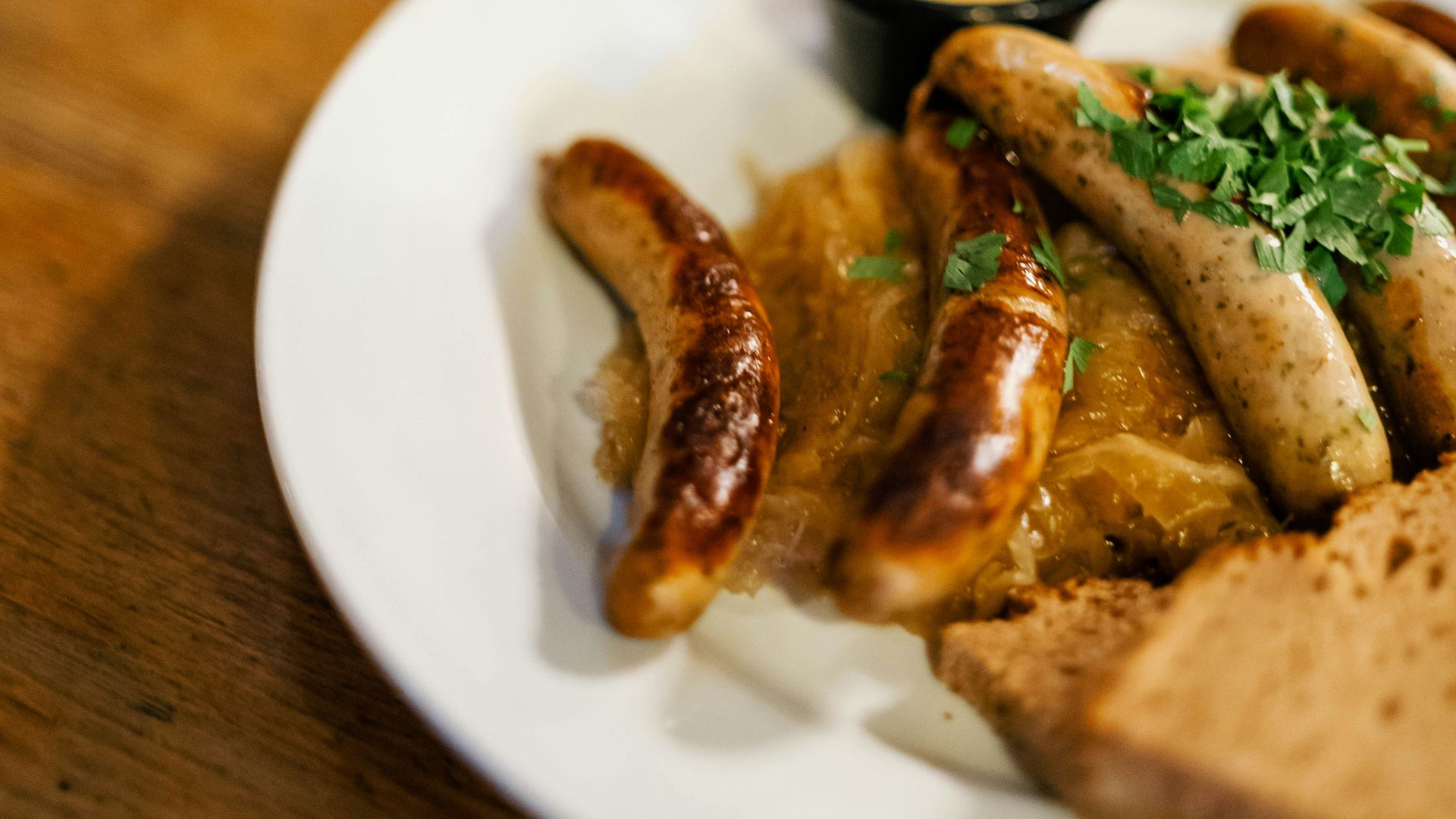 A plate of food on a wooden table
