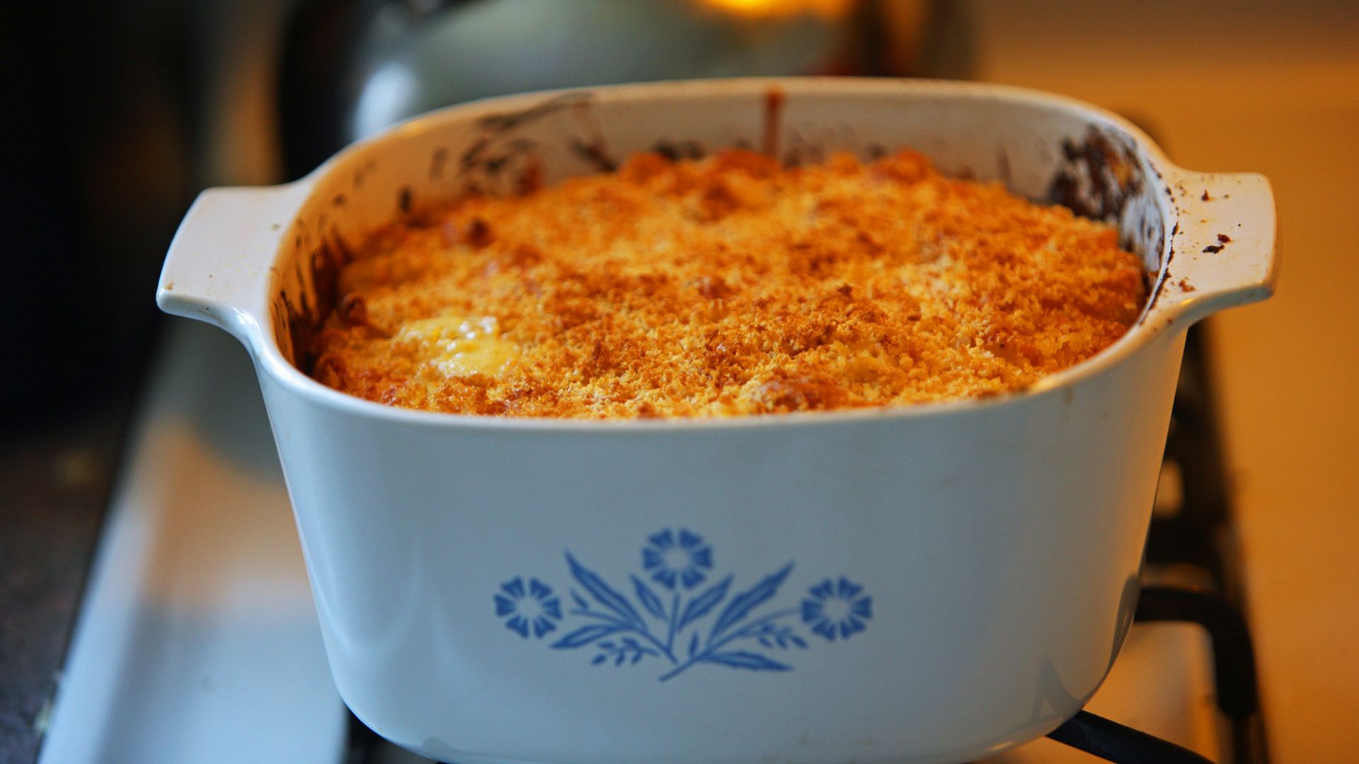 a casserole dish sitting on a stove top