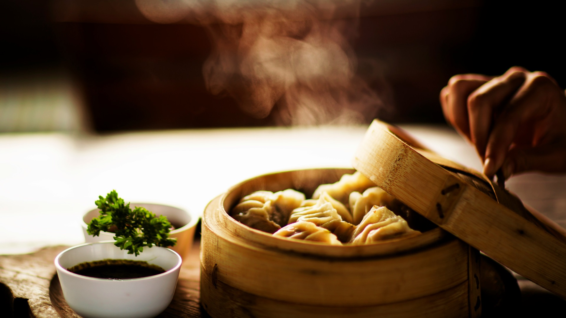 steamed dumplings on steamer