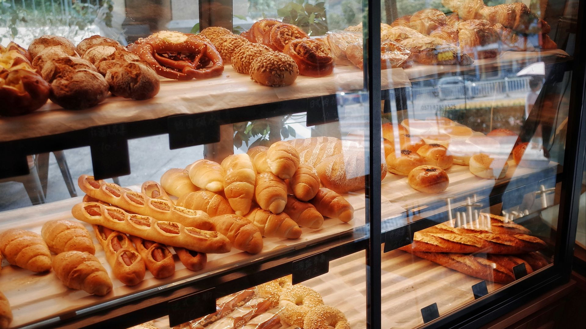 breads in display shelf