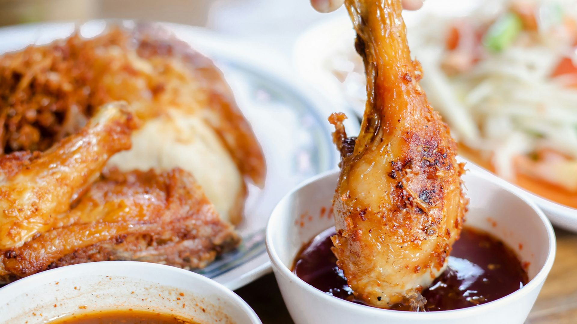 roasted chicken on white ceramic plate