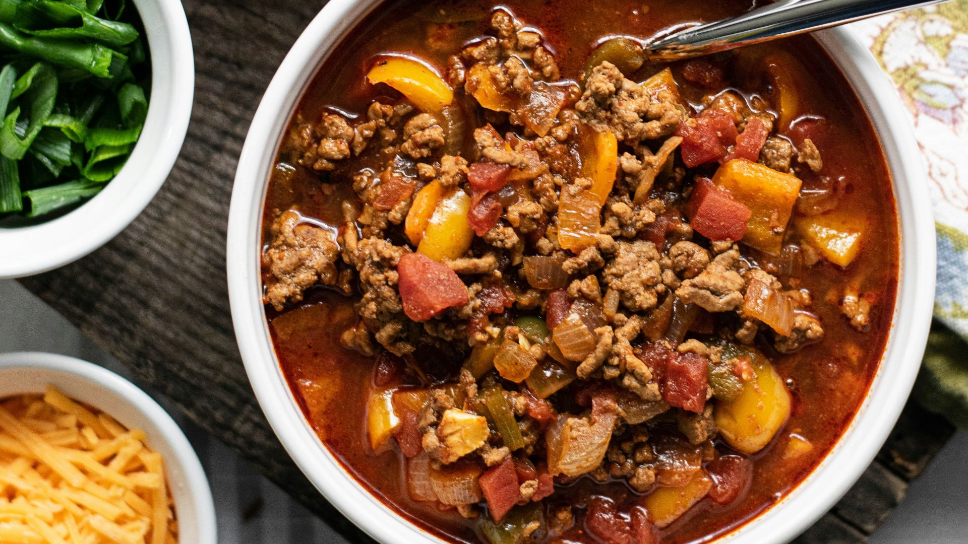 a bowl of soup with a spoon