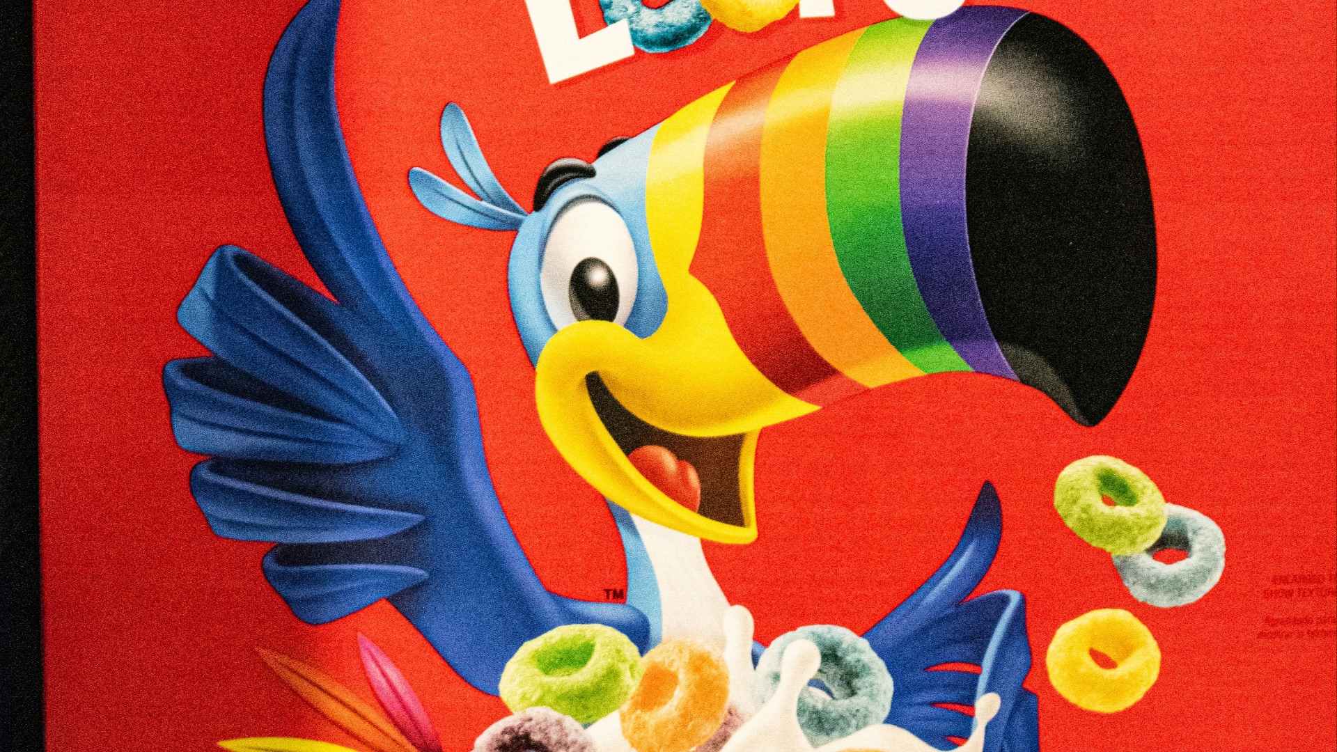 Froot loops cereal box with a toucan.